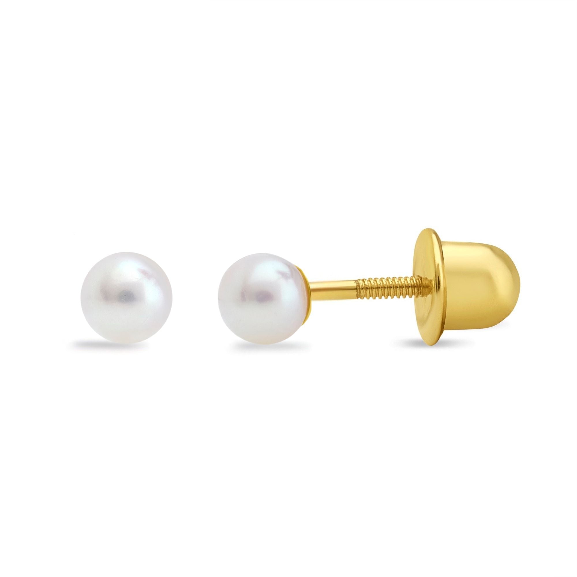 Aros de Perla Cultivada de 3mm y 4mm de Plata 925 enchapados en Oro 18k