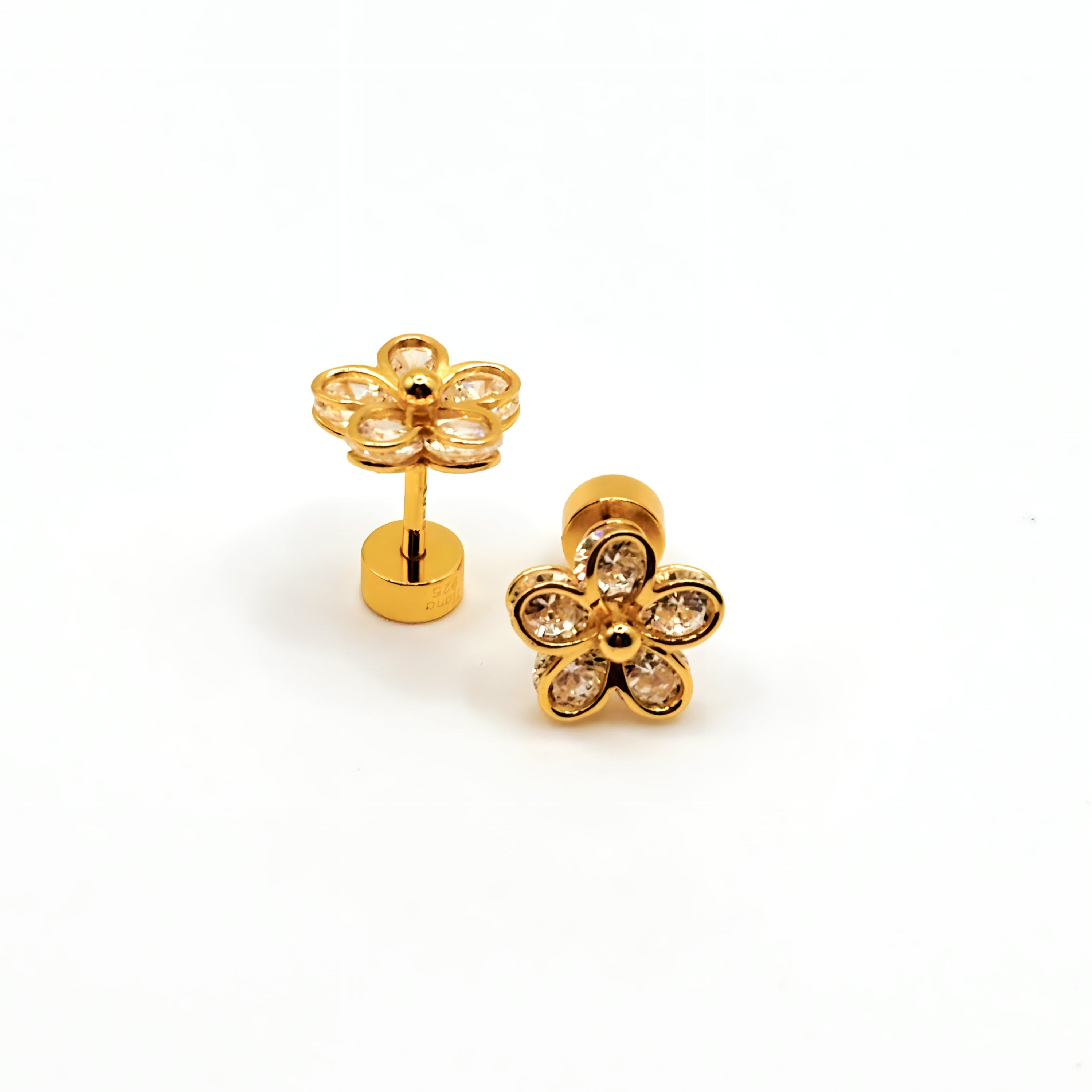 Aros de Flor de 8 mm con Circones de Plata 925 enchapados en Oro 18k