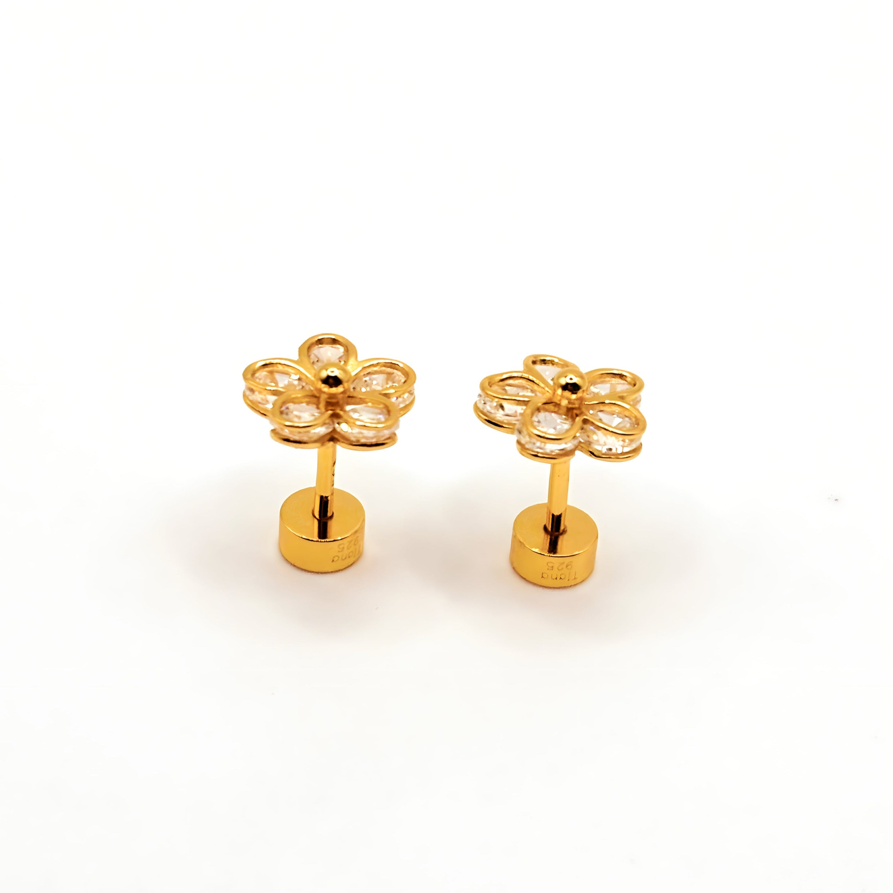 Aros de Flor de 8 mm con Circones de Plata 925 enchapados en Oro 18k