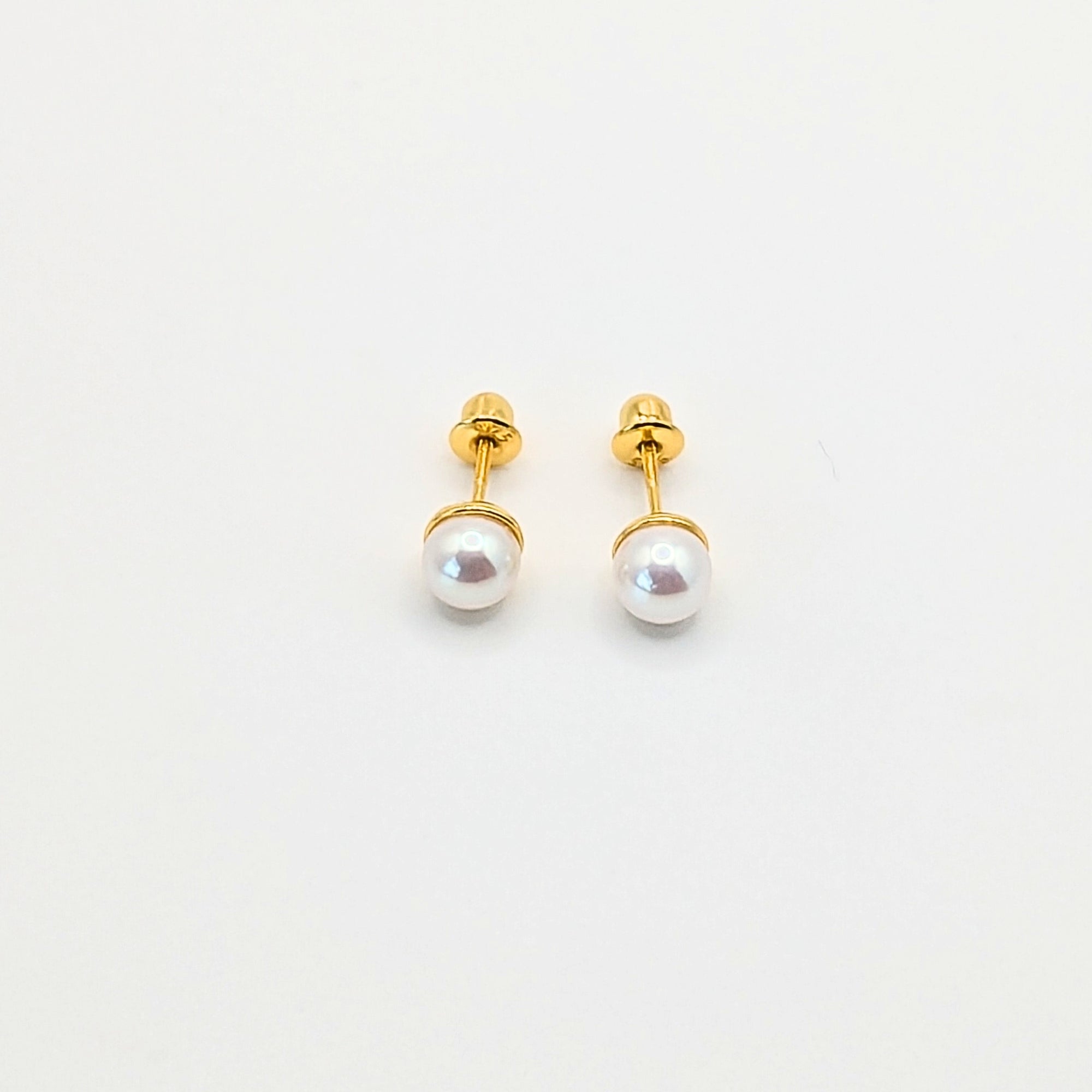 Aros de Perla Cultivada de 3mm o 4mm de Plata 925 enchapados en Oro 18k