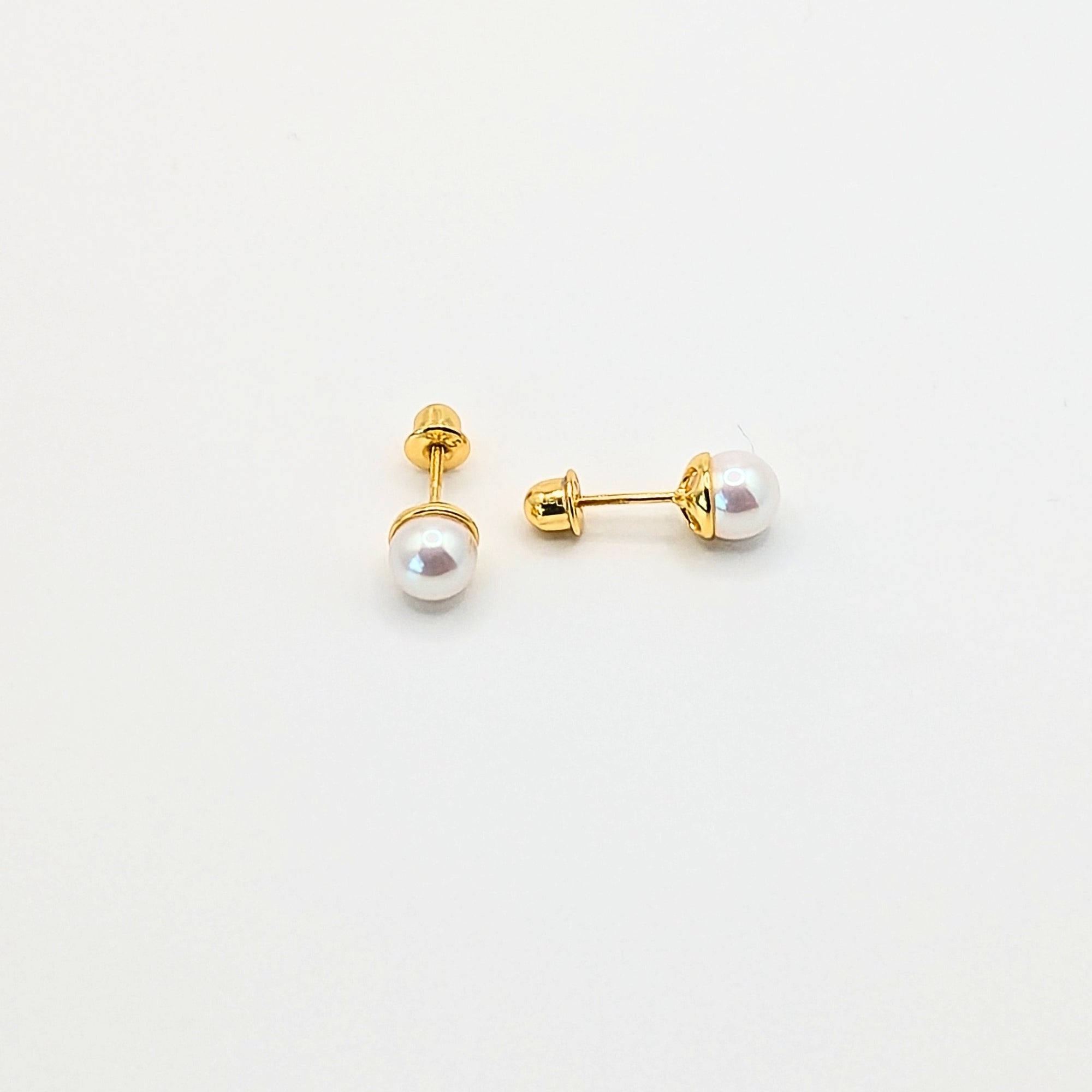 Aros de Perla Cultivada de 3mm o 4mm de Plata 925 enchapados en Oro 18k