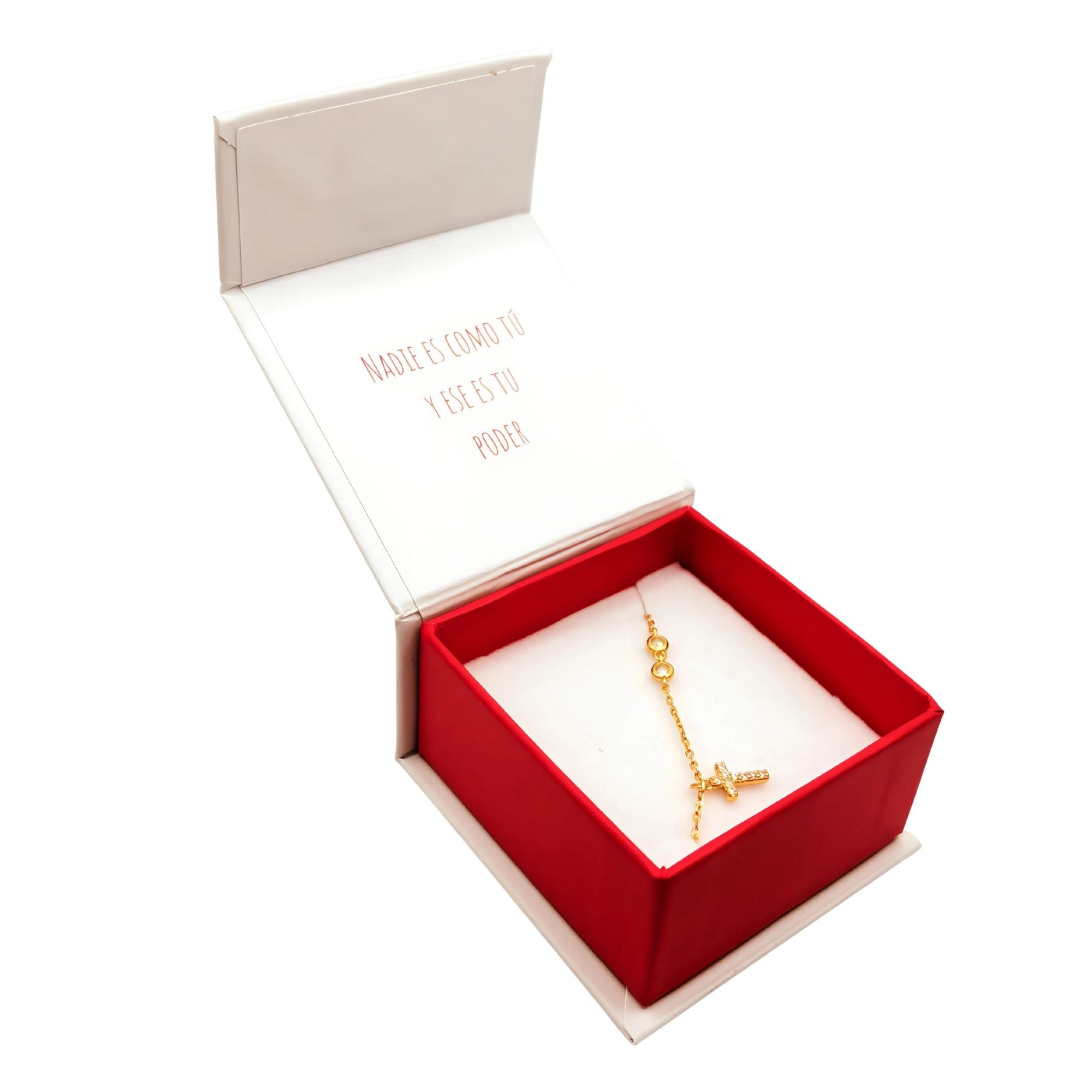 Pulsera con una Cruz y Circones de Plata 925 enchapada en Oro de 18k