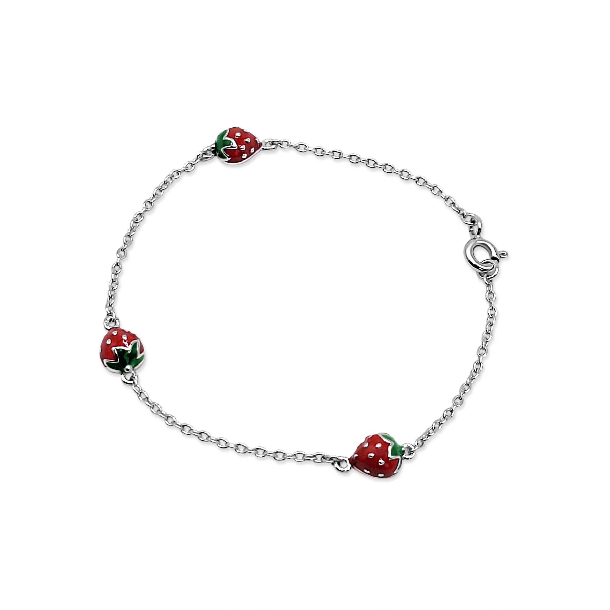 Pulsera con Frutillas Esmaltadas Plata 925