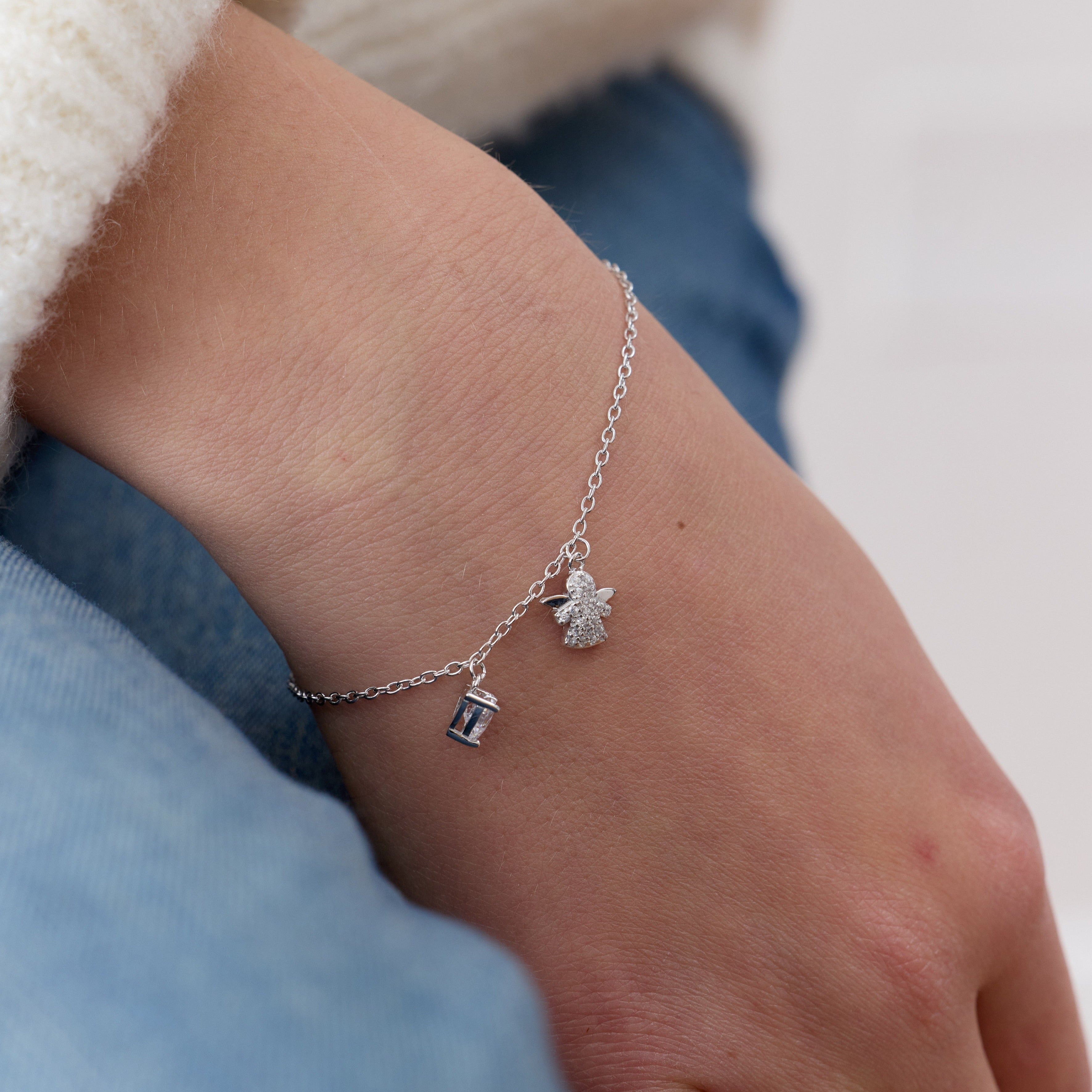 Pulsera con un Ángel de la Guarda y un Corazón de Plata 925