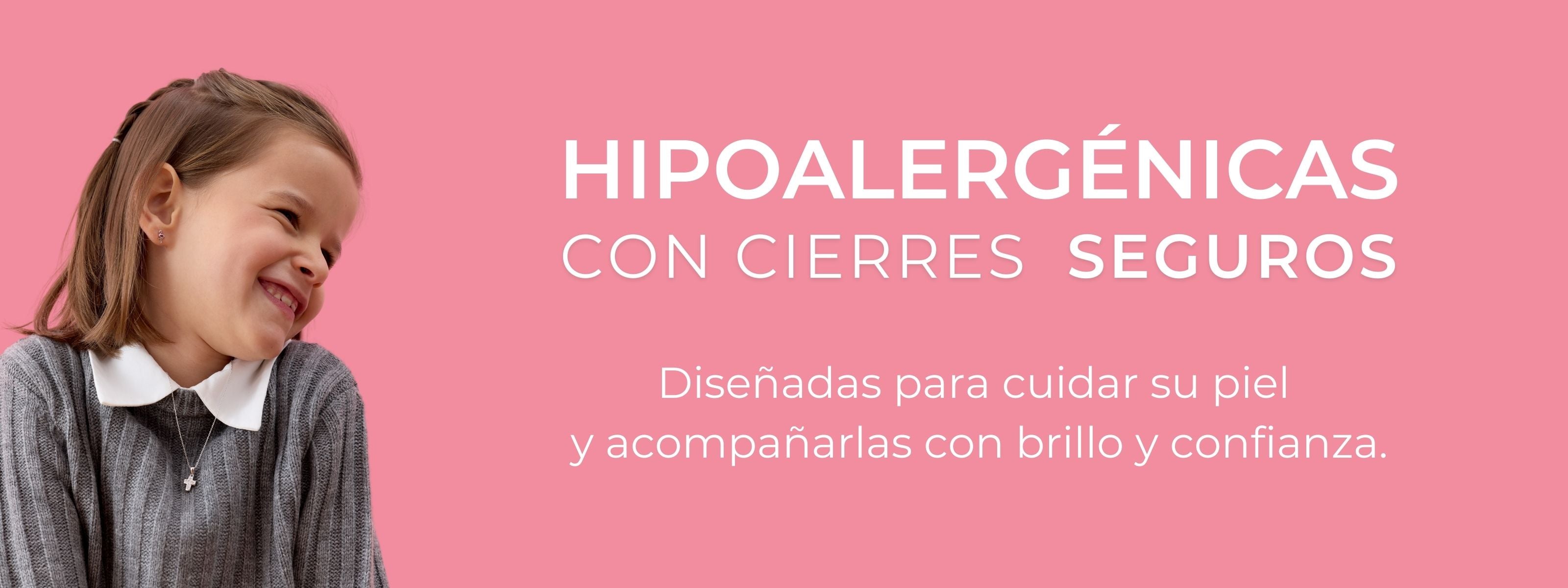 Joyas infantiles hipoalergénicas, seguras y libres de nickel. Aritos con cierre de rosca, muy seguros.