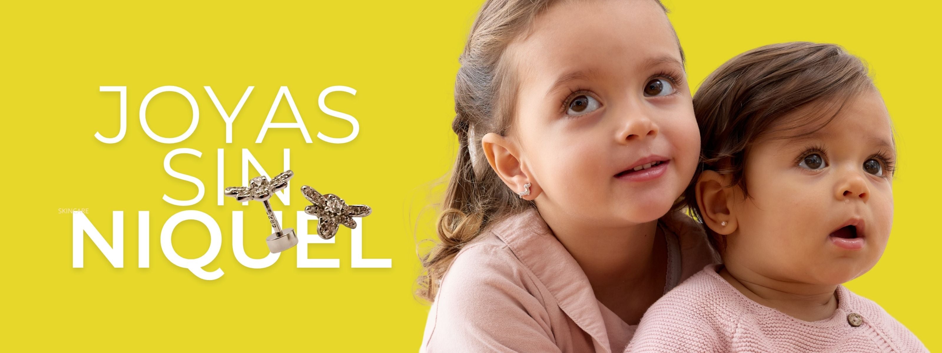 banner de joyas infantiles sin nickel, seguras para guaguas, bebes y niñas con pieles sensibles