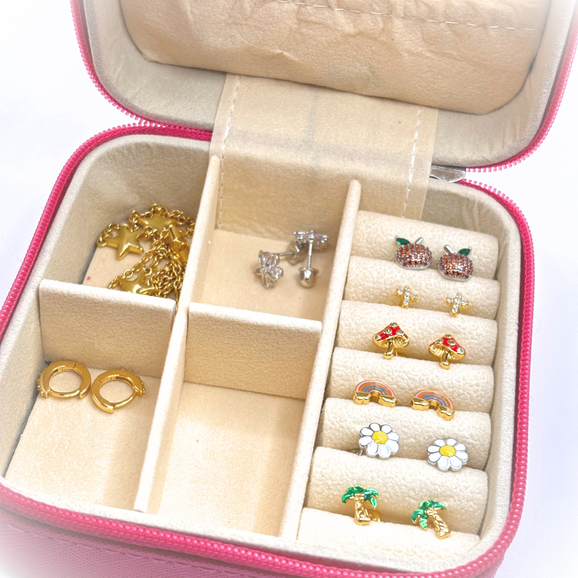 Joyero Cuadrado Tiana – Rosado / Celeste