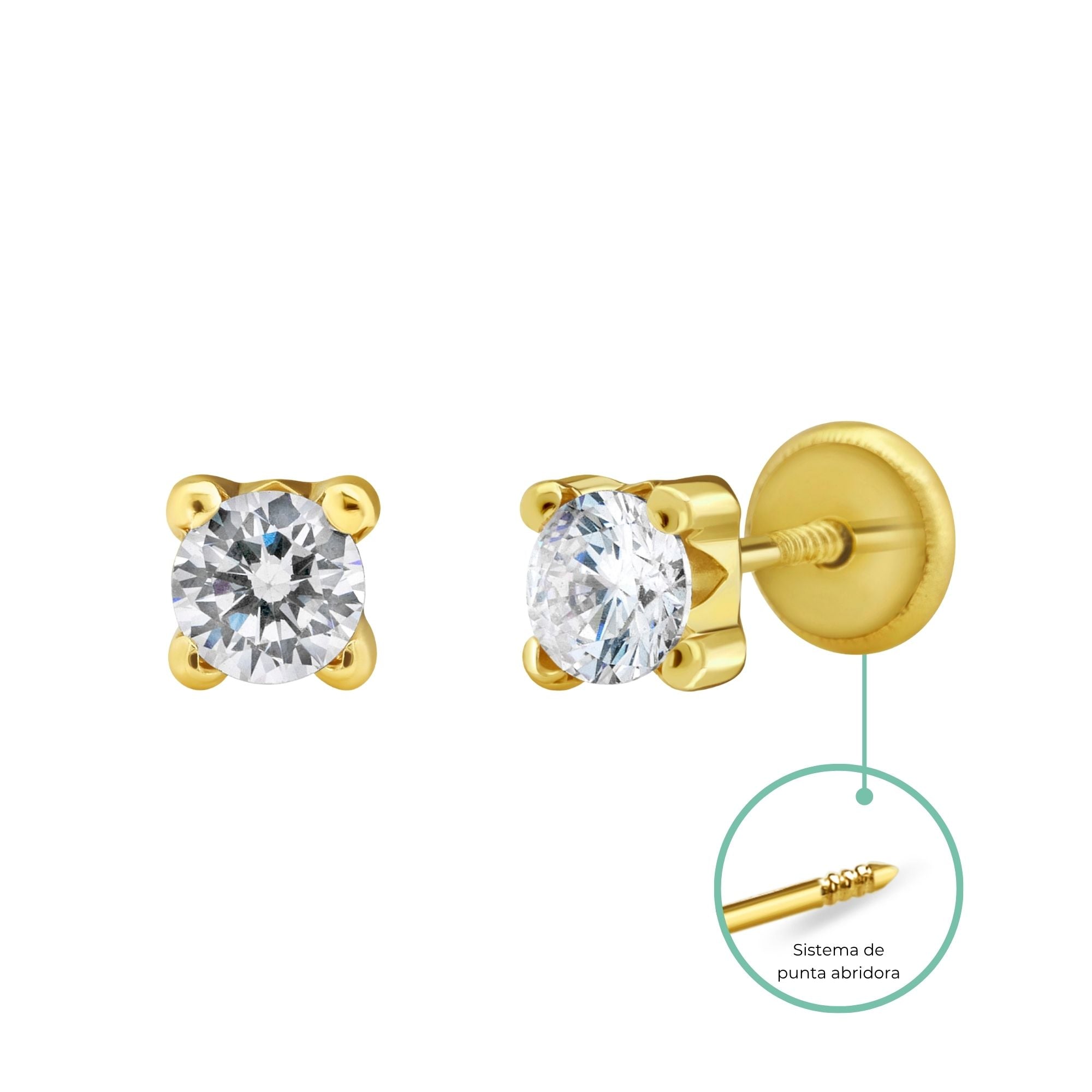 Aro con Circón Punto de Luz de 4mm en Oro 18k