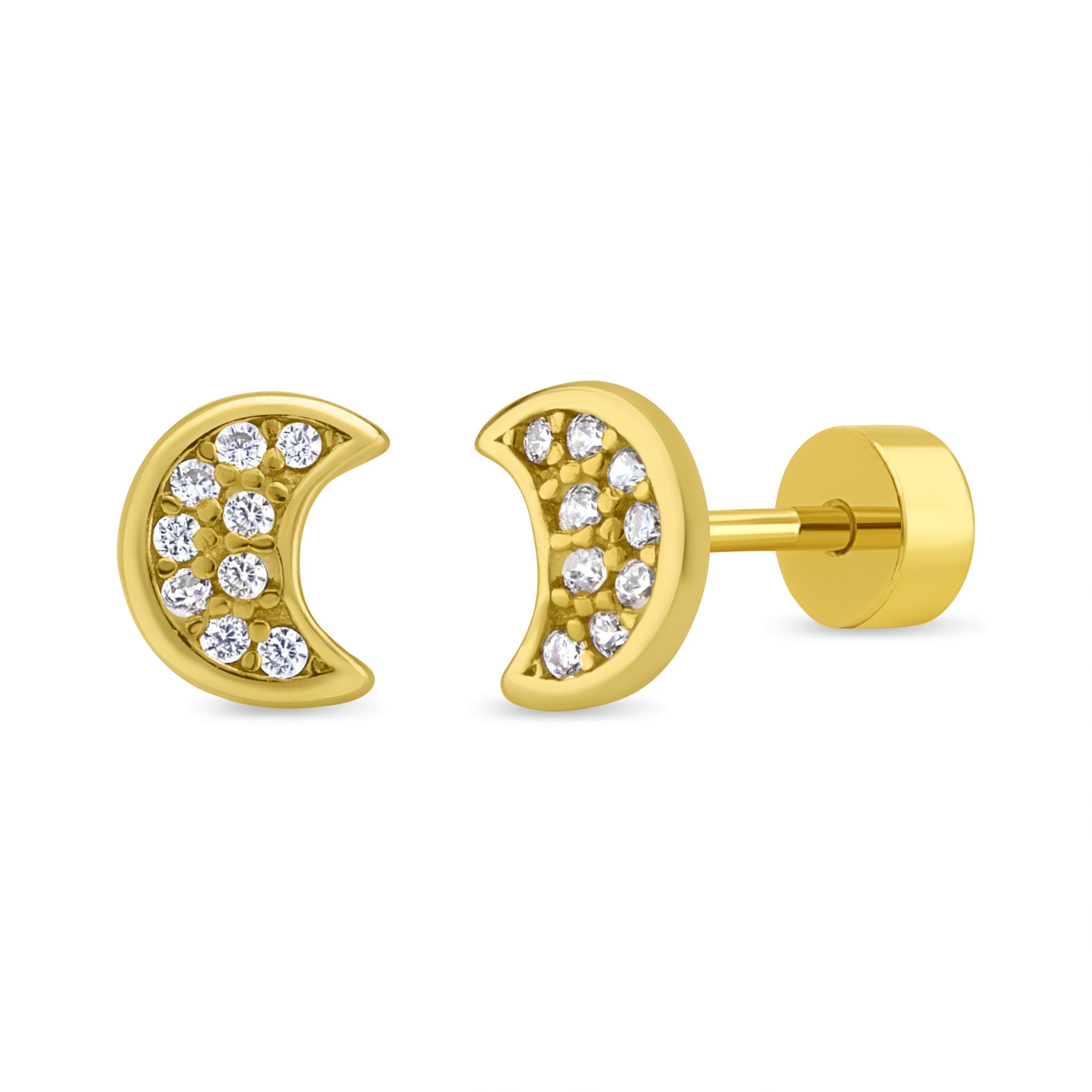 Aro de Media Luna con Circones Transparentes de Plata 925 enchapados en Oro 18k