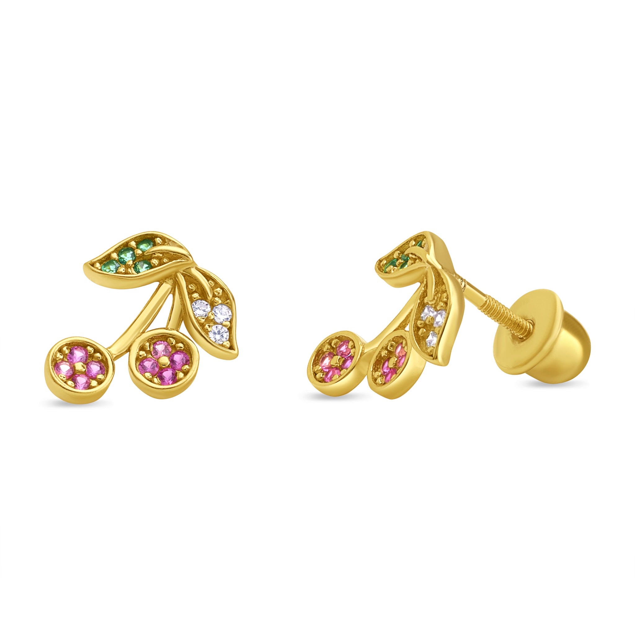 Aros de Cereza con Circones de Plata 925 enchapados en Oro 18k