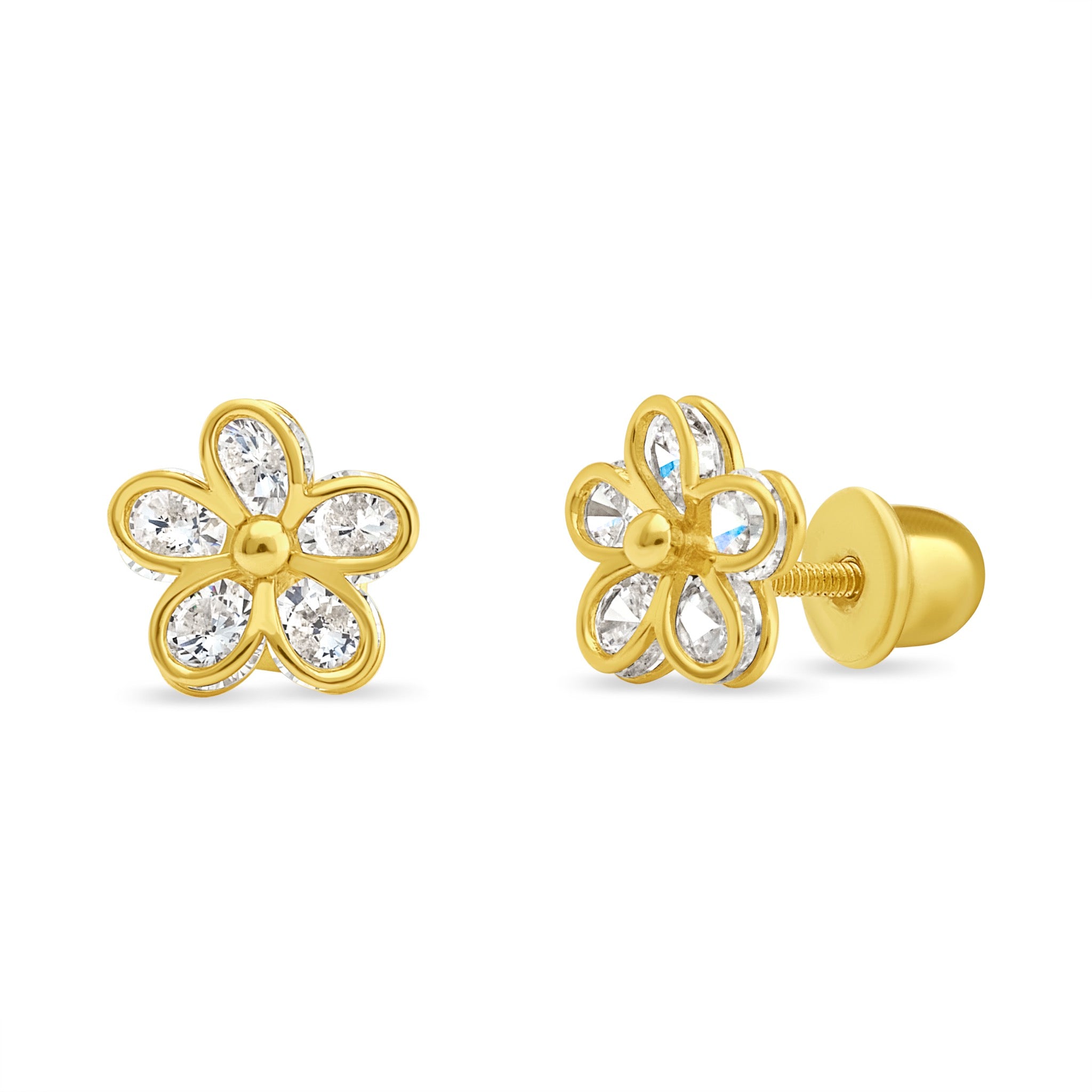 Aros de Flor de 8 mm con Circones de Plata 925 enchapados en Oro 18k