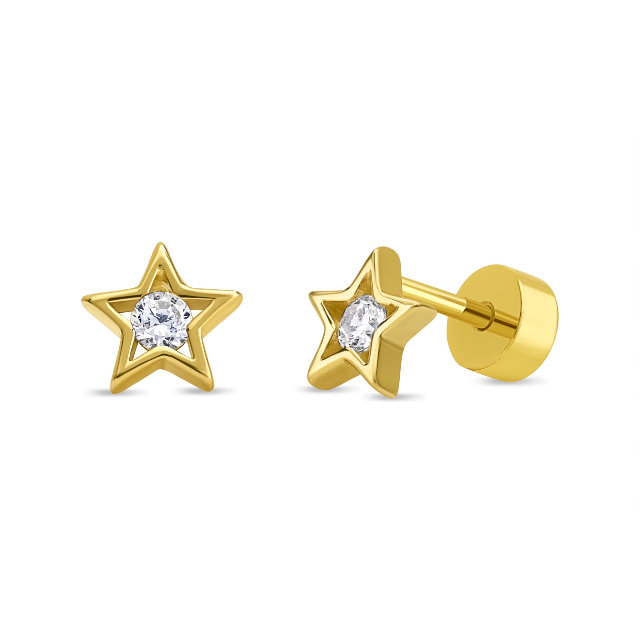 Aros de Estrella de 6mm con Circón de Plata 925 enchapados en Oro 18k
