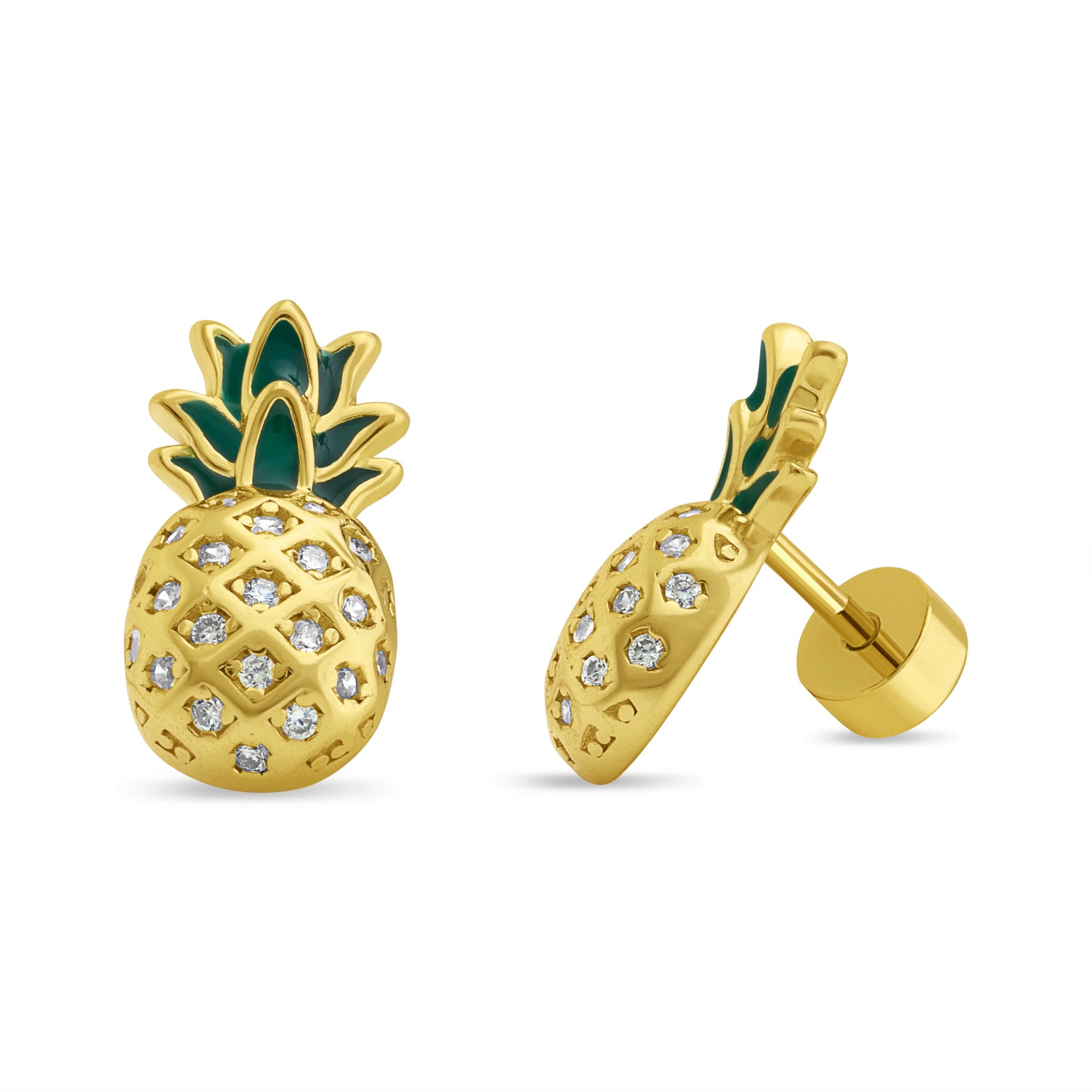 Aros de Piña con Circones de Plata 925 enchapados en Oro 18k