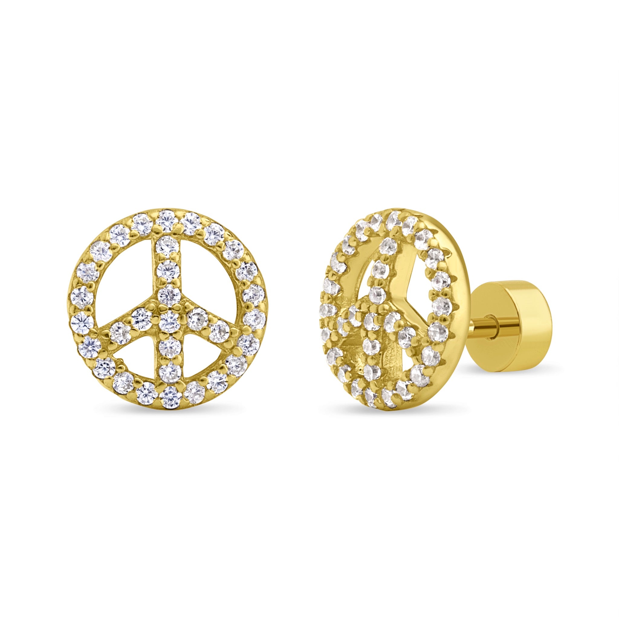 Aro del Símbolo de la Paz con Circones de Plata 925 enchapados en Oro 18k