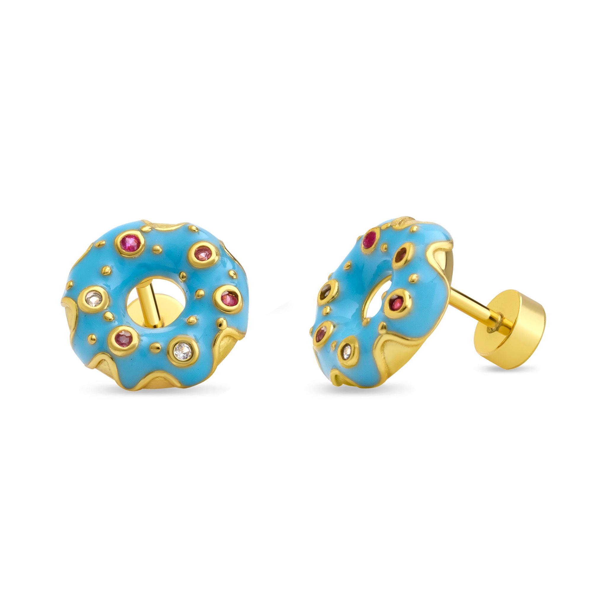 Aro de Donut con Esmalte y Circones de Plata 925 enchapados en Oro 18k