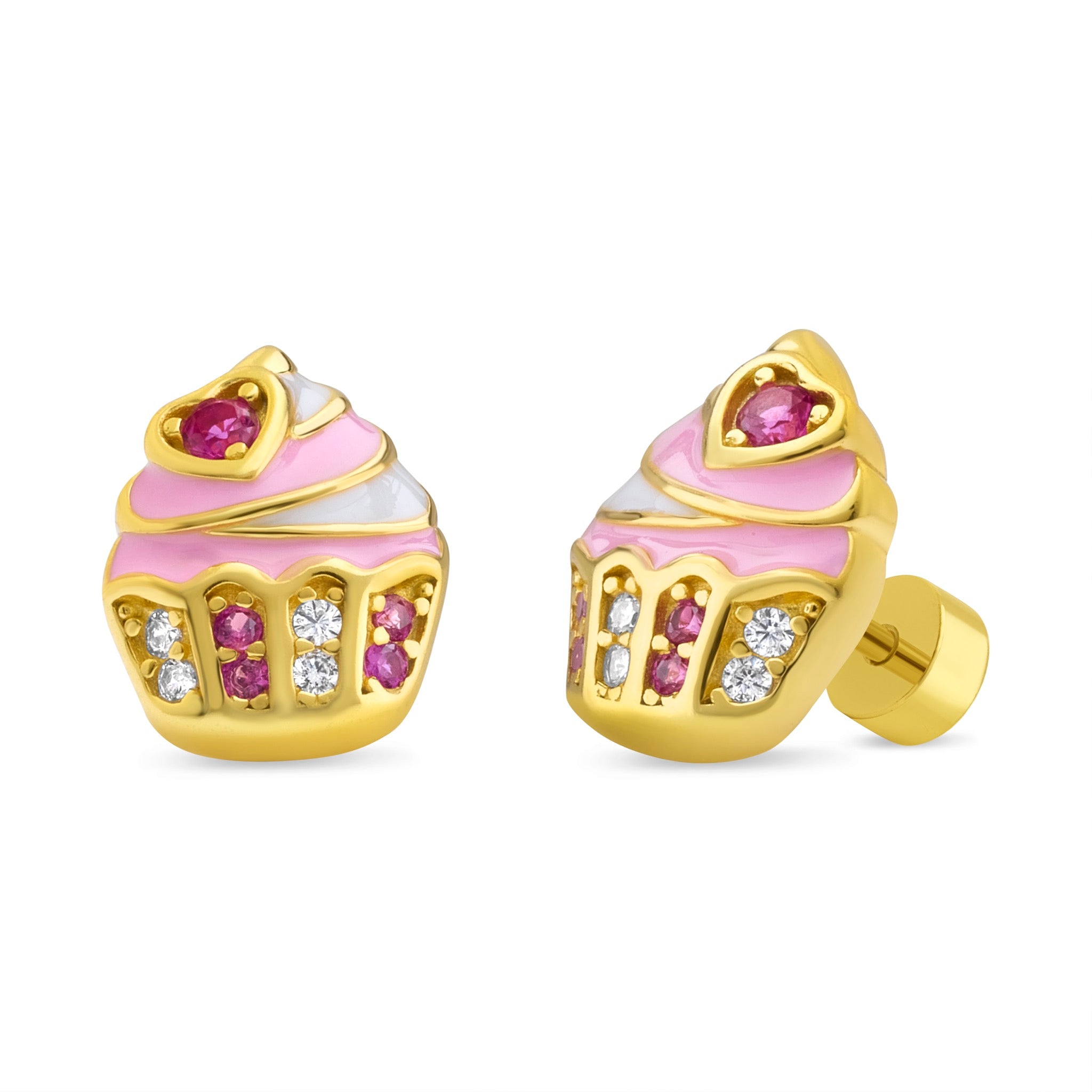 Aro de Cupcake con Esmalte y Circones de Plata 925 enchapados en Oro 18k