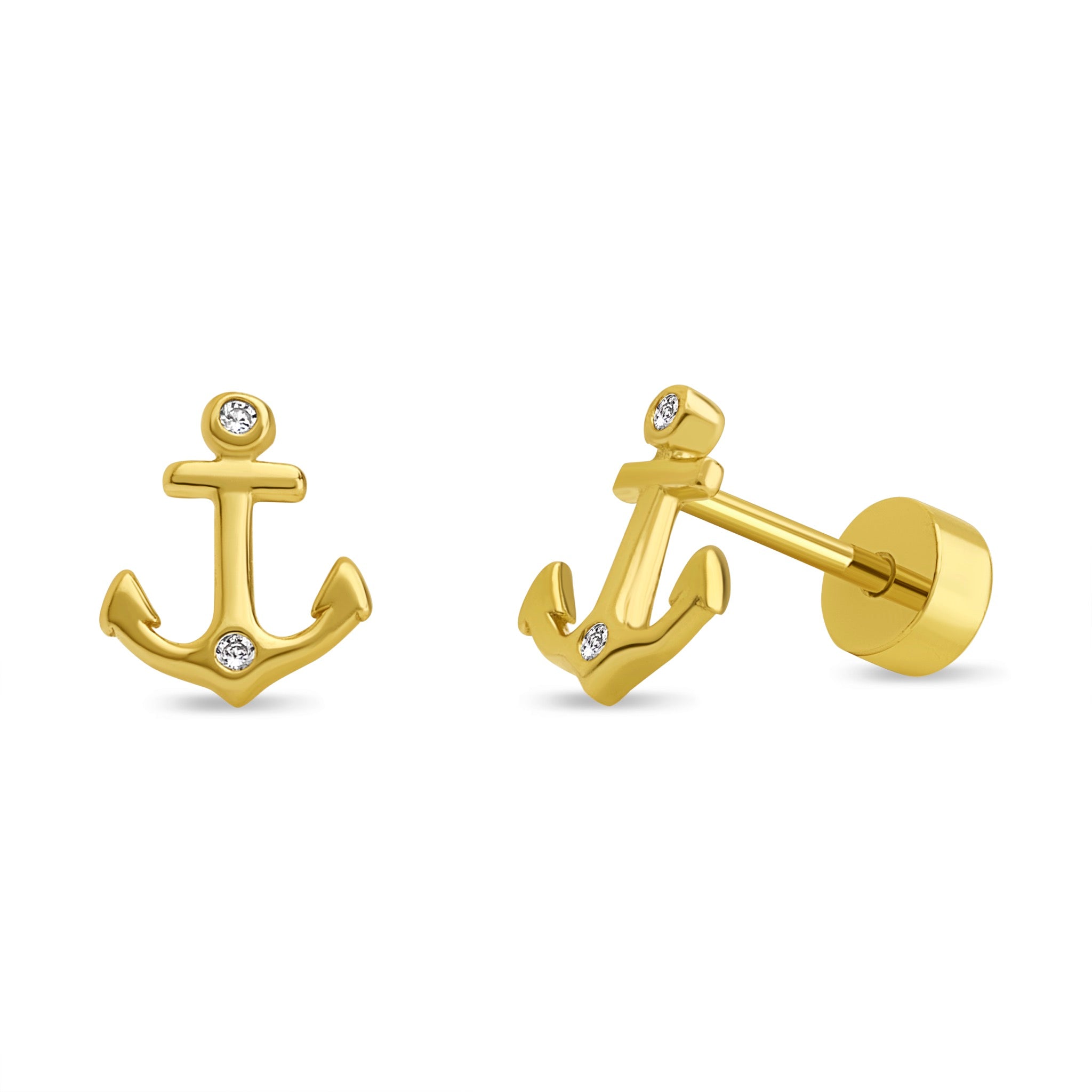 Aro de Ancla con Circones de Plata 925 enchapada en Oro 18k