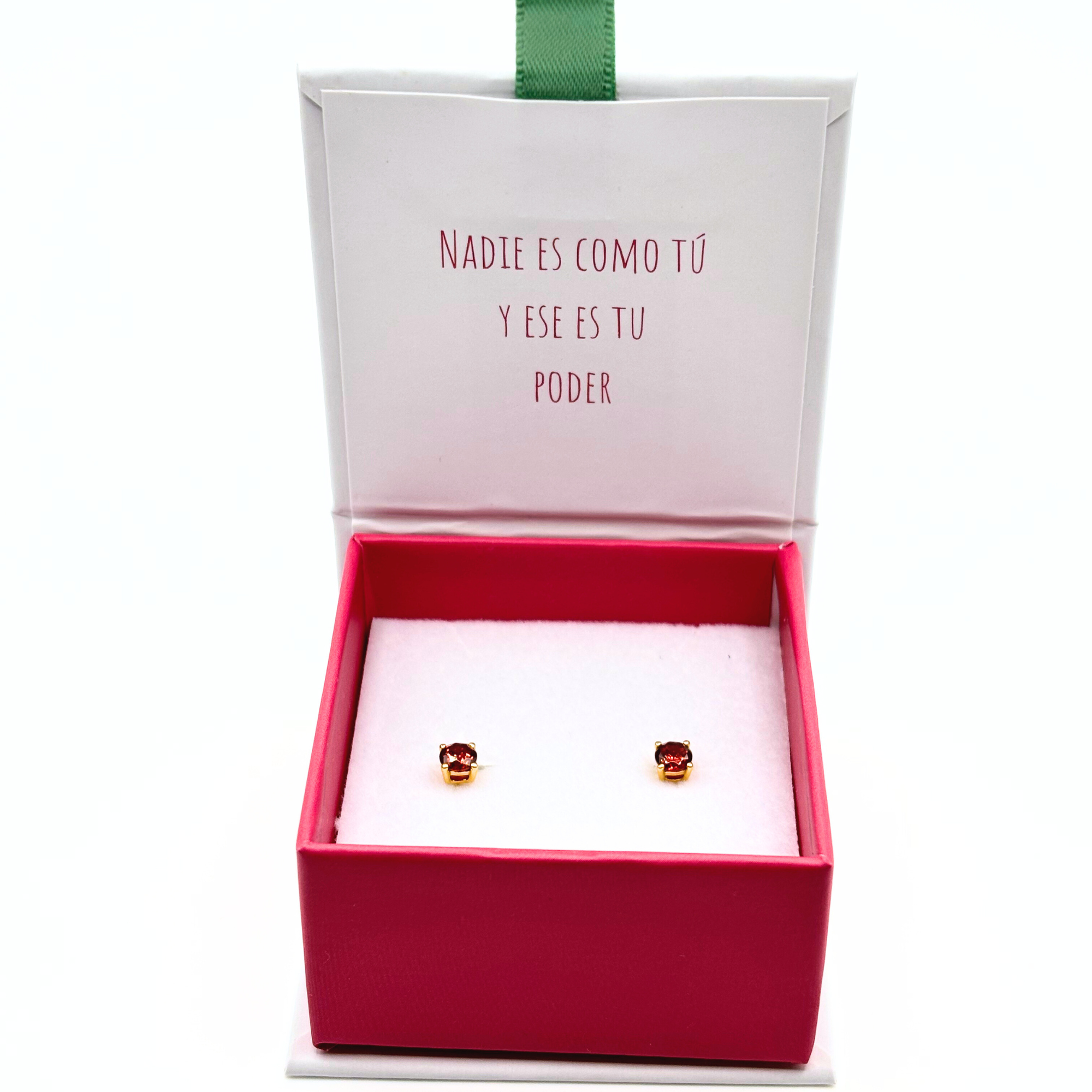 Aros Circón Solitario 4mm Distintos Colores Mes de Nacimiento de Plata 925 con Baño Oro 18k