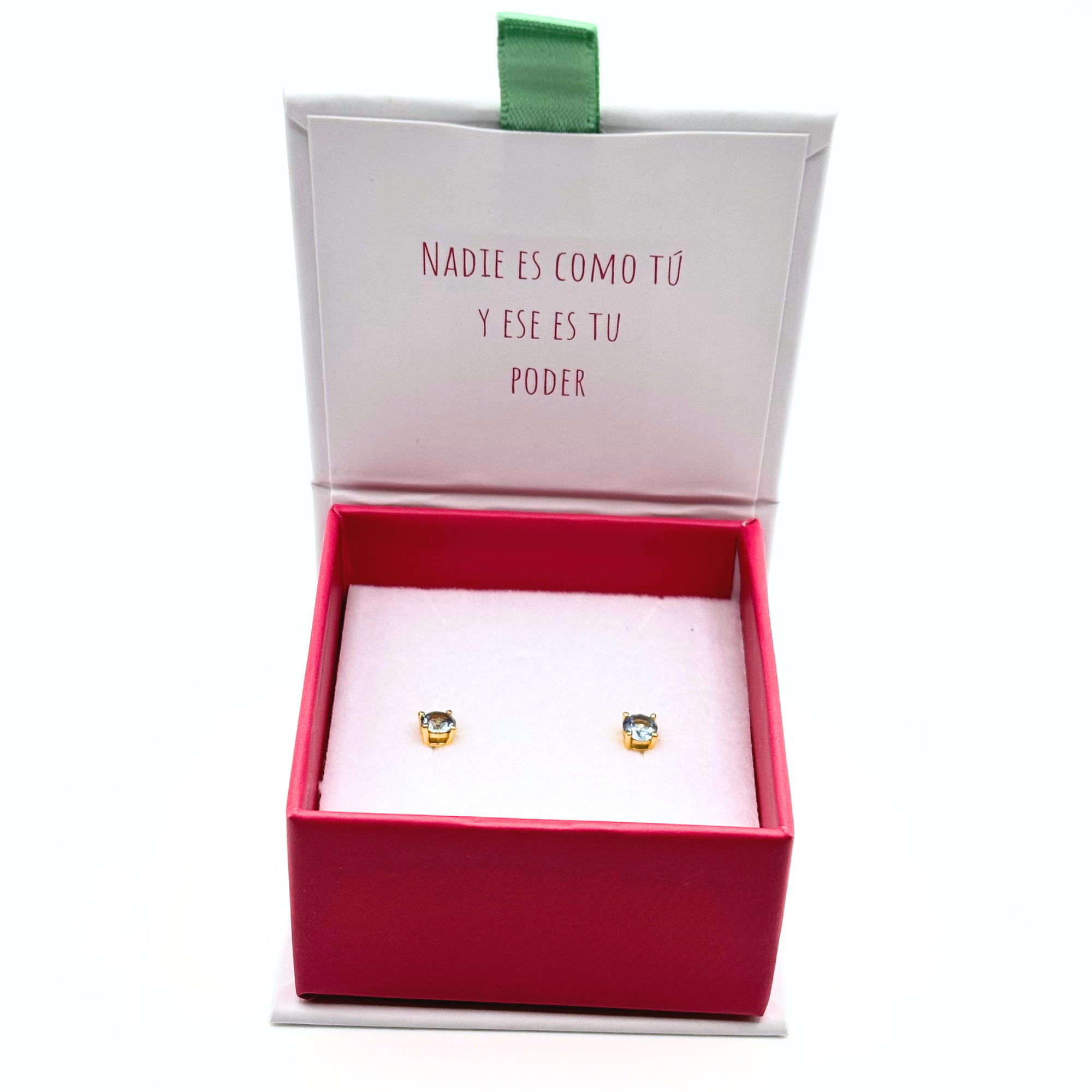 Aros Circón Solitario 4mm Distintos Colores Mes de Nacimiento de Plata 925 con Baño Oro 18k