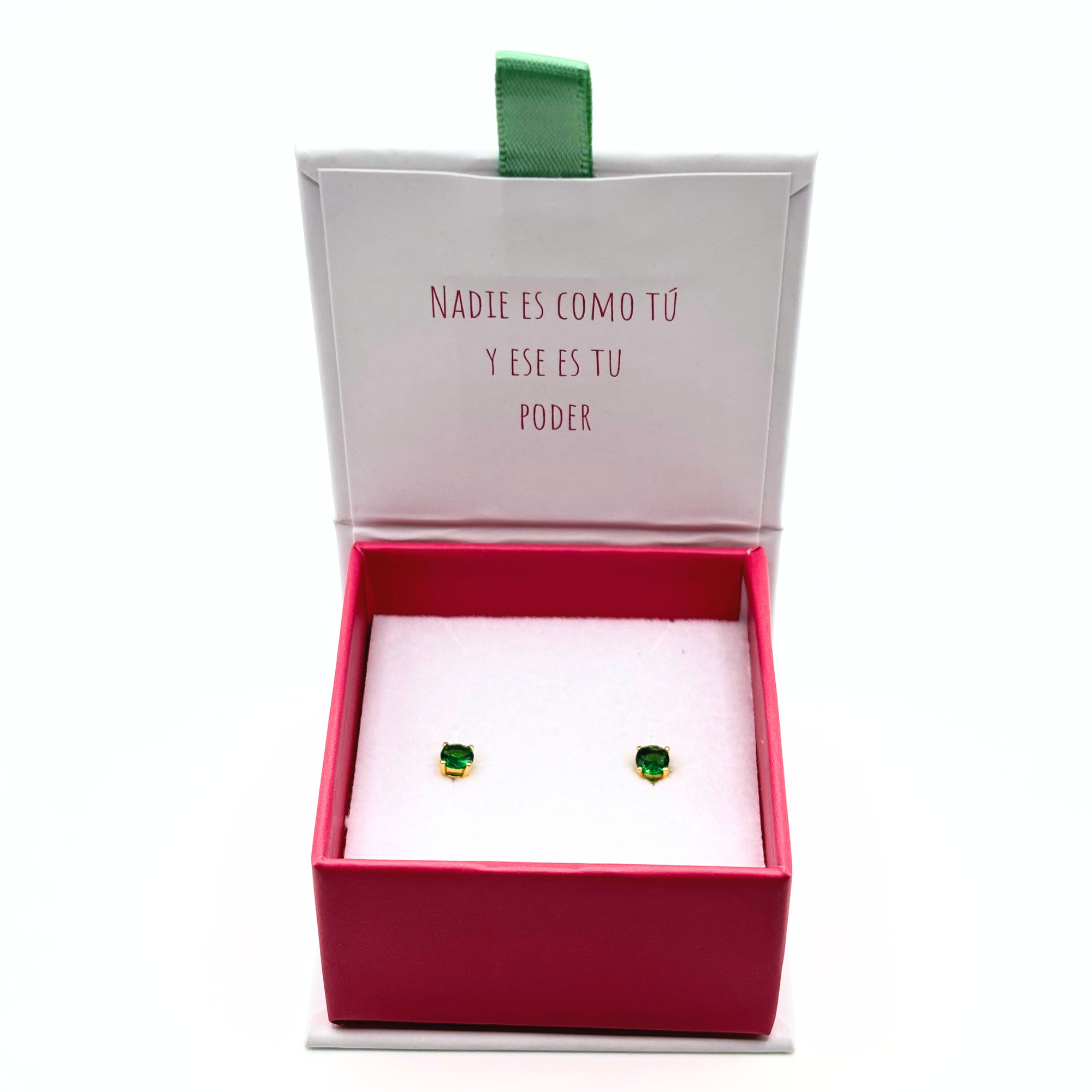 Aros Circón Solitario 4mm Distintos Colores Mes de Nacimiento de Plata 925 con Baño Oro 18k