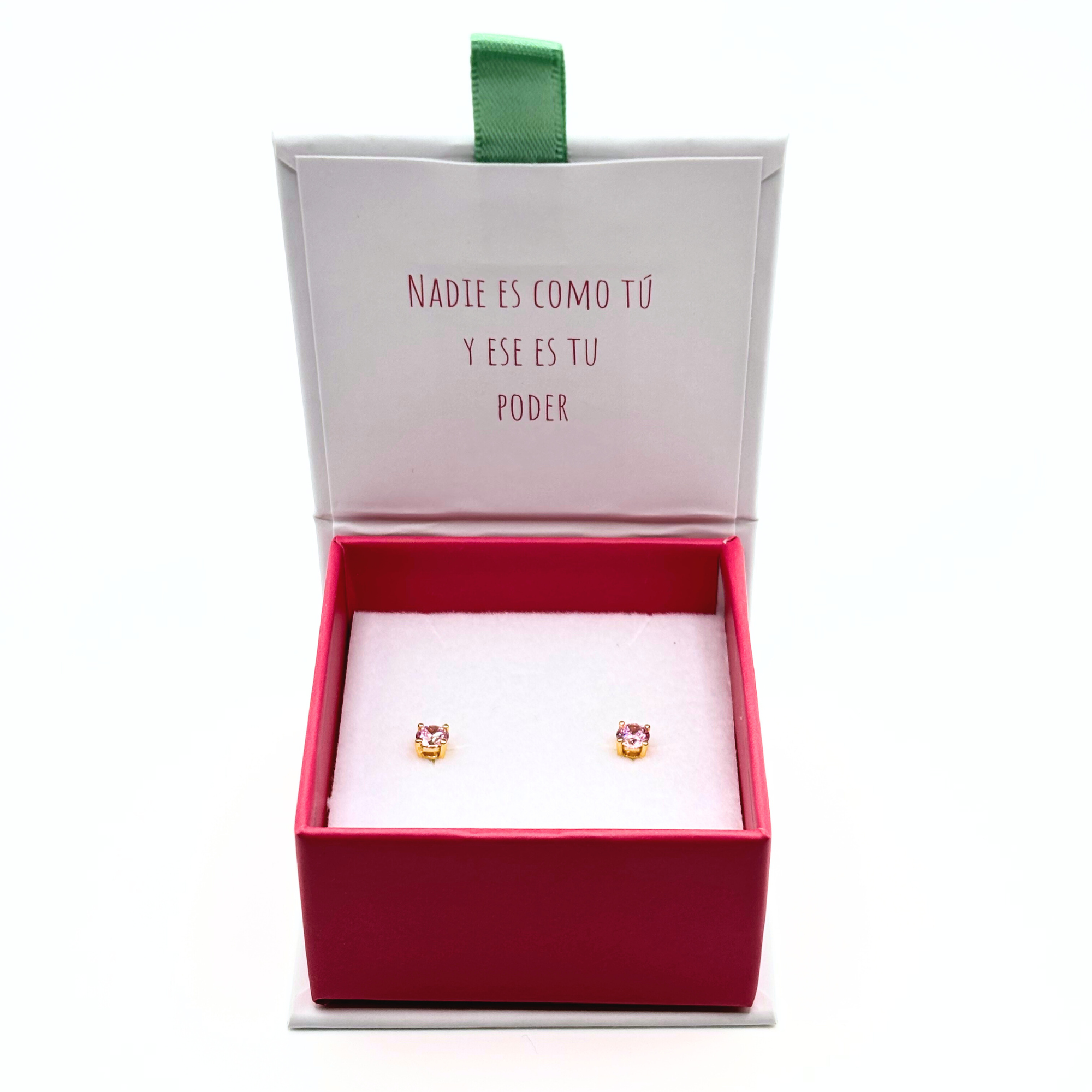 Aros Circón Solitario 4mm Distintos Colores Mes de Nacimiento de Plata 925 con Baño Oro 18k