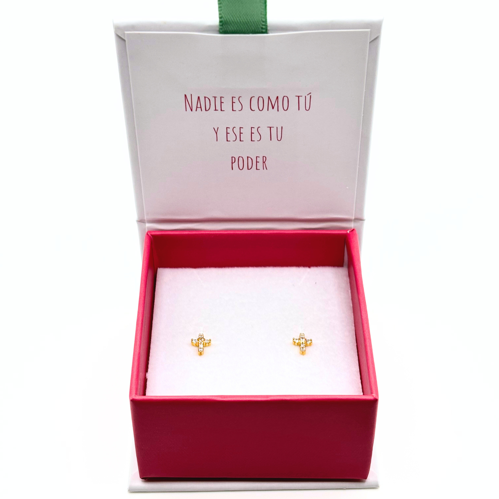 Aro de Cruz con Circones Transparentes Plata 925 con Baño Oro 18k