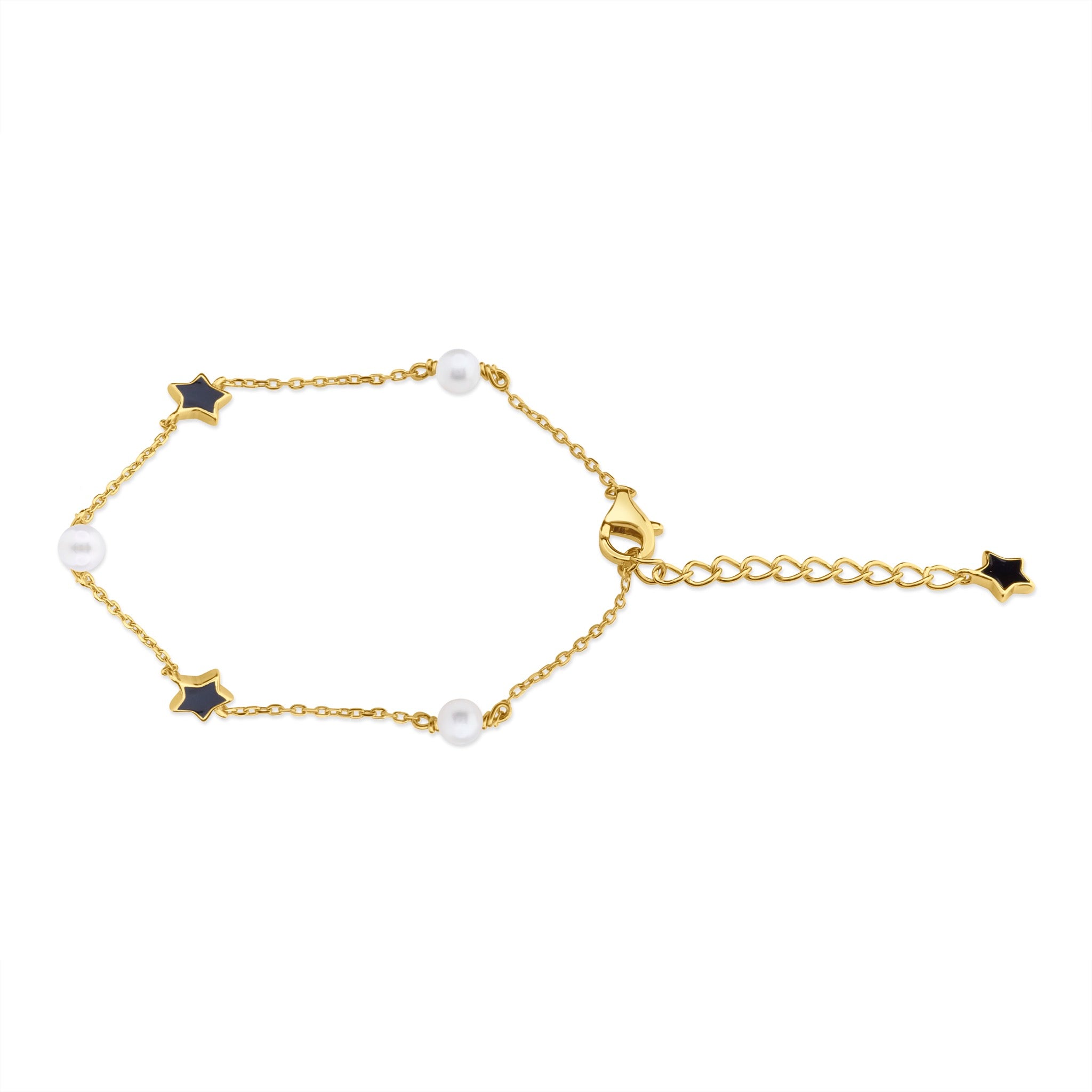 Pulsera con Estrellas y Perlas de Plata 925 enchapada en Oro de 18k