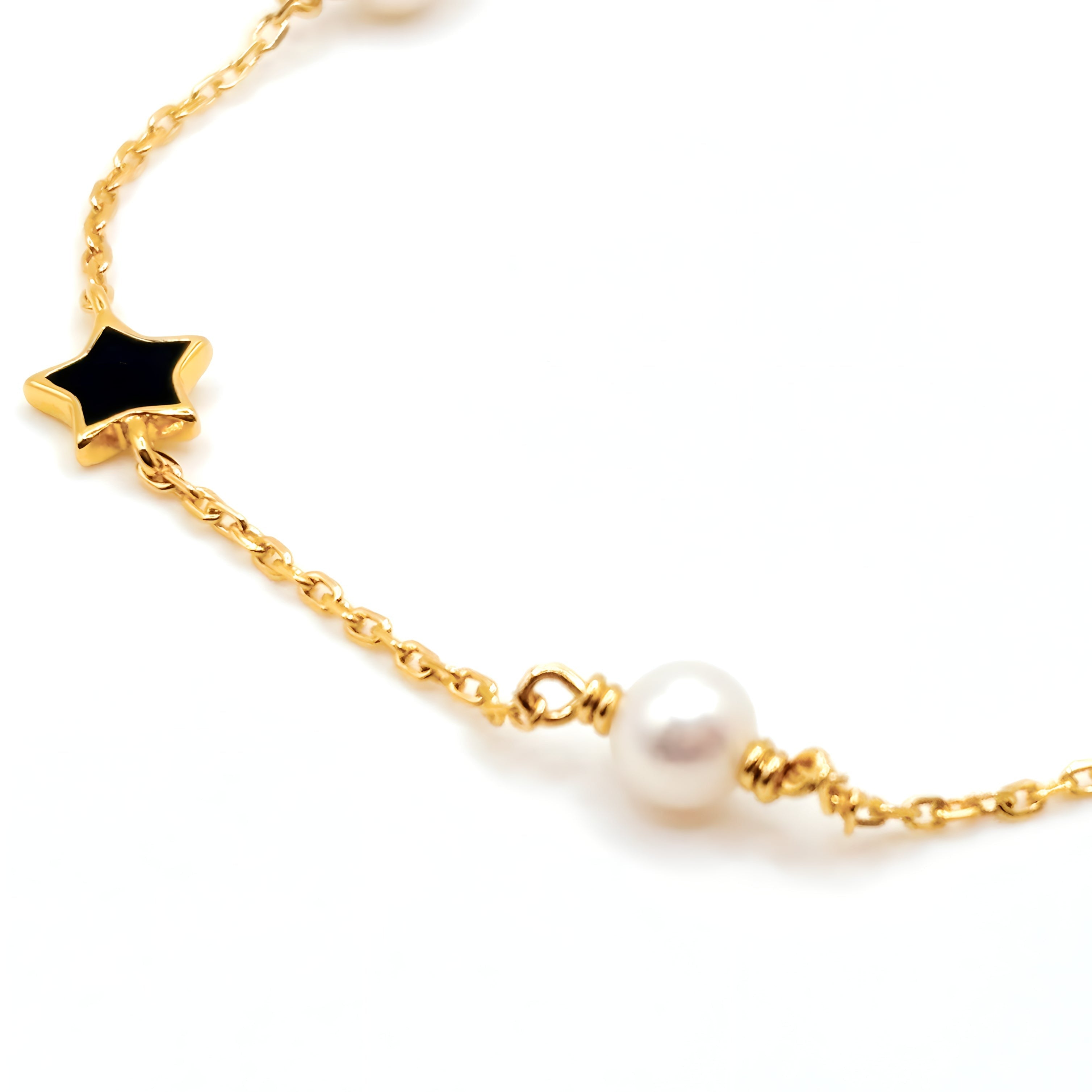 Pulsera con Estrellas y Perlas de Plata 925 enchapada en Oro de 18k