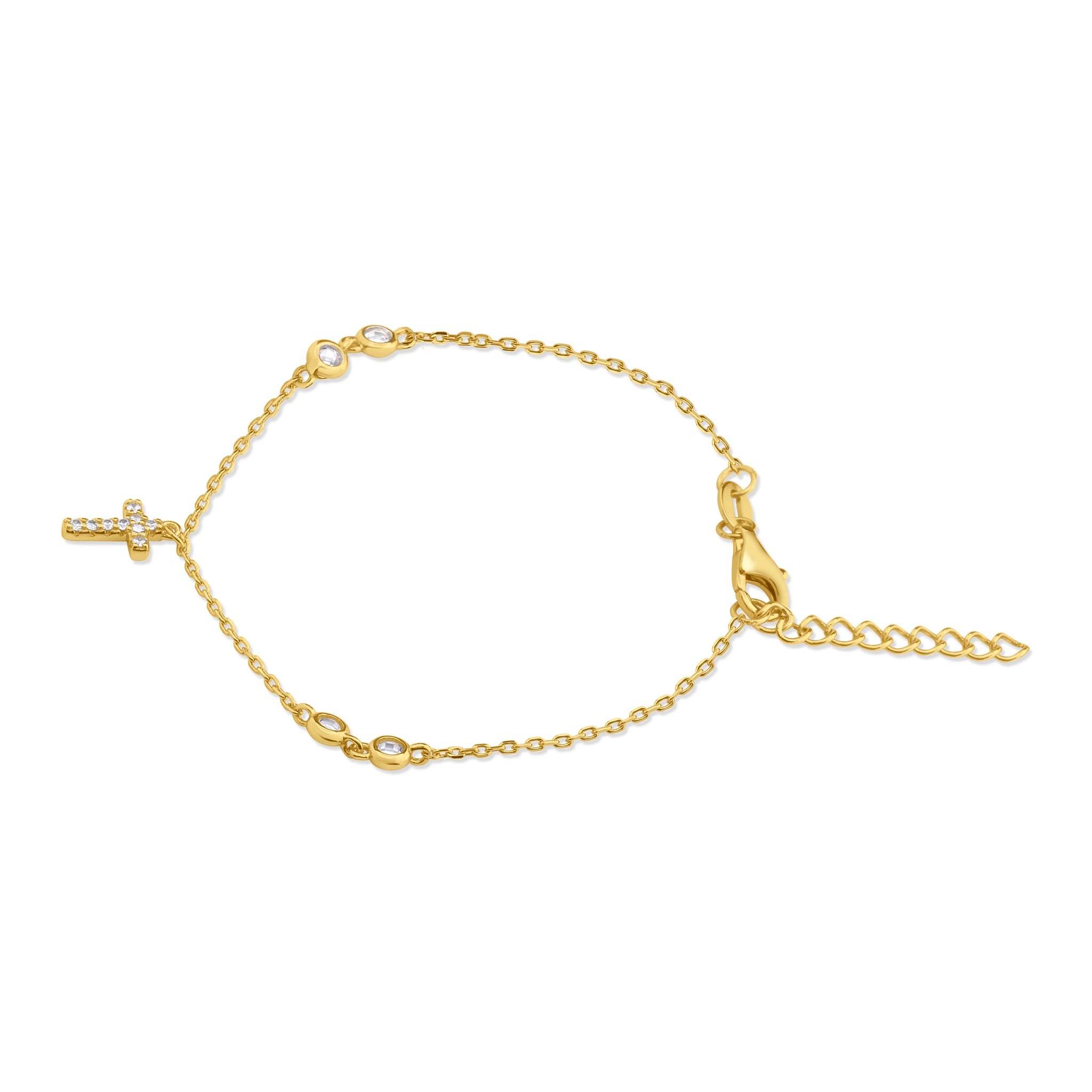 Pulsera con una Cruz y Circones de Plata 925 enchapada en Oro de 18k