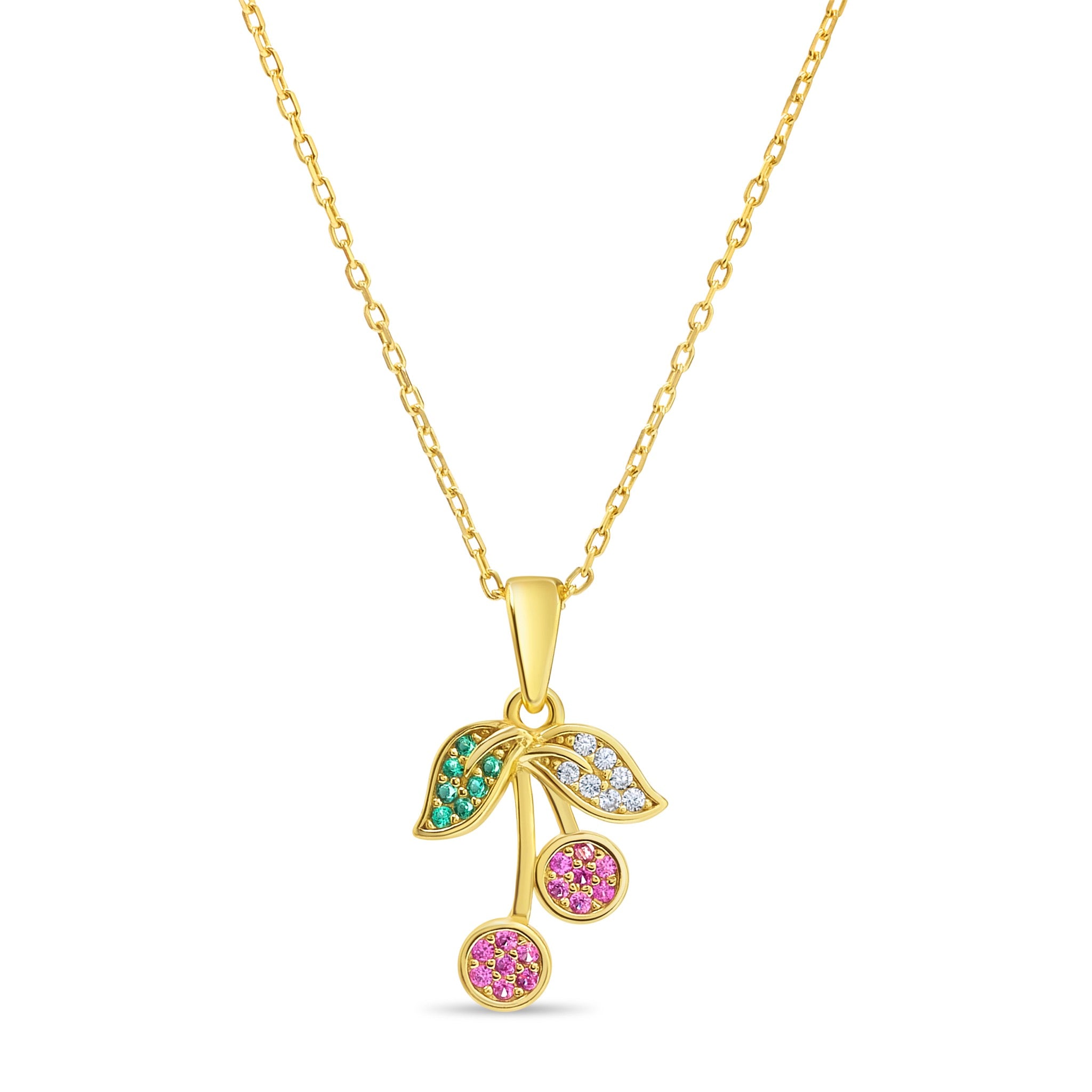 Collar de Cereza con Circones de Plata 925 enchapado en Oro 18k