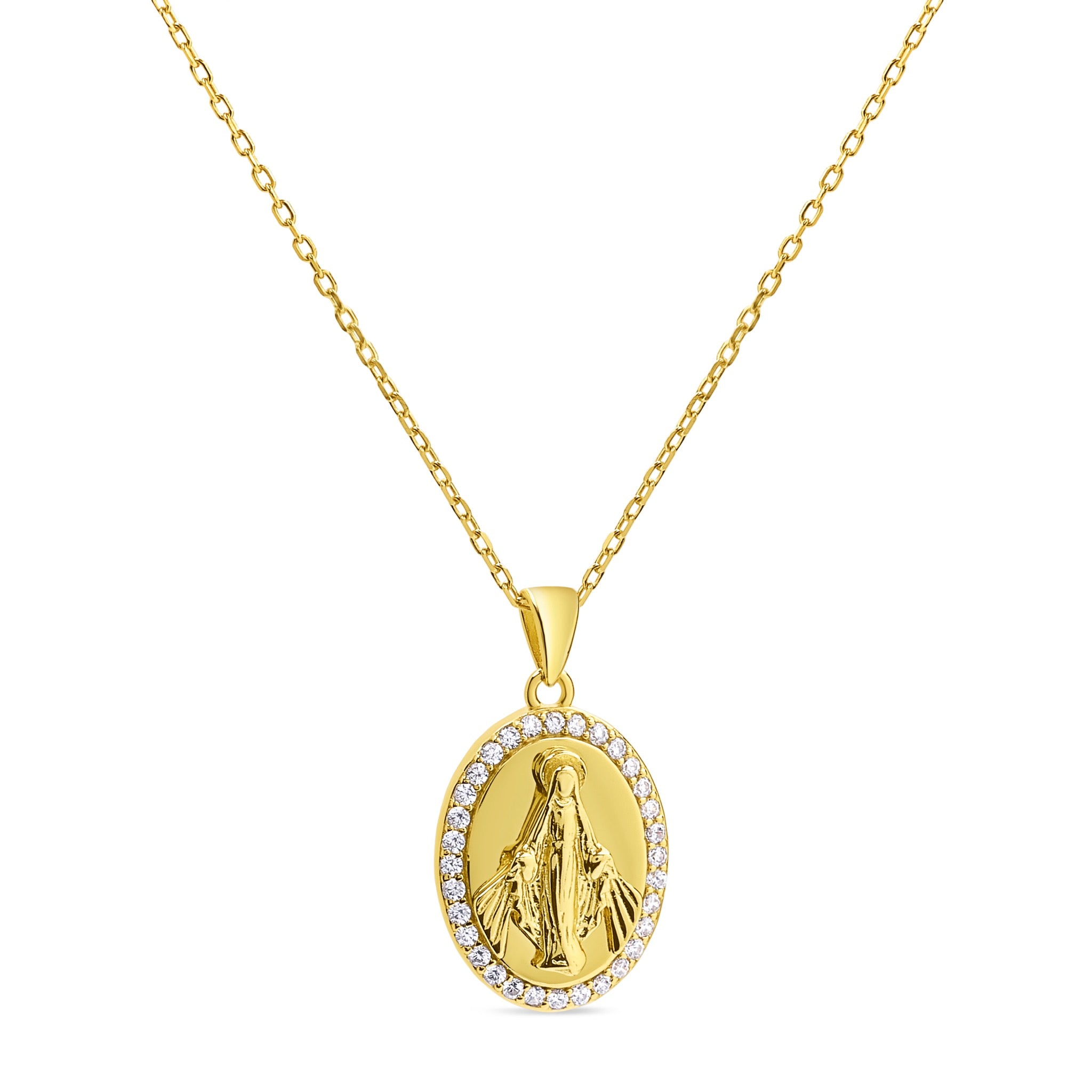 Collar Religioso con una medalla de la Virgen de Plata 925 enchapada en Oro de 18k