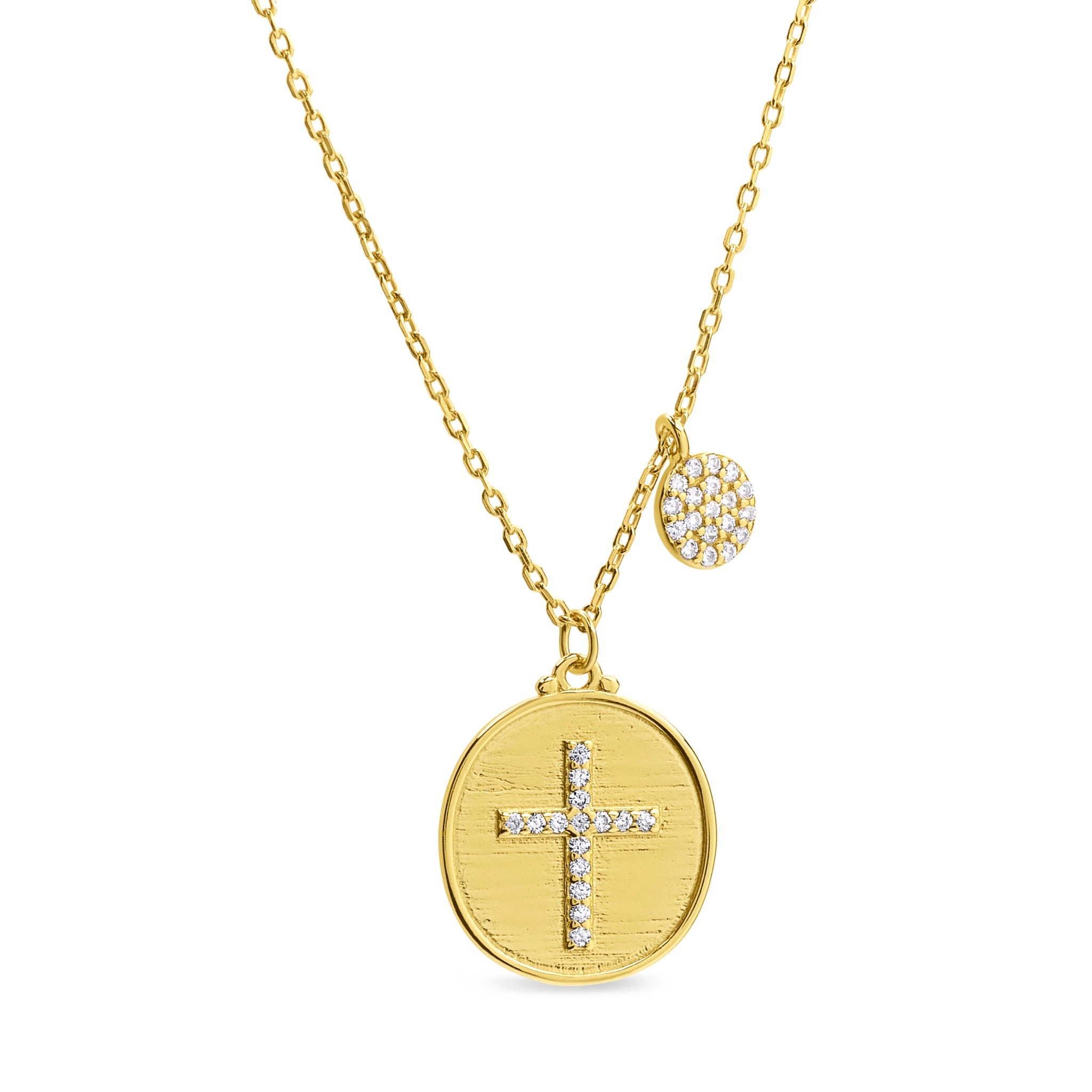 Collar Religioso con una medalla de Cruz con Circones de Plata 925 enchapada en Oro de 18k