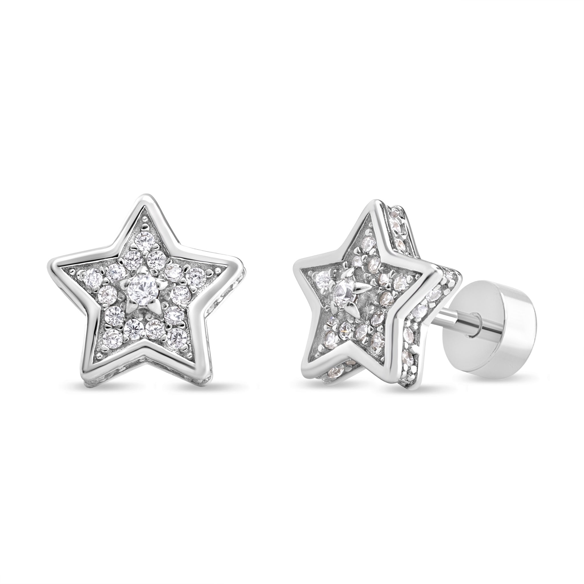 Aro Estrella Plata Poste con Tornillo y Circones Transparentes