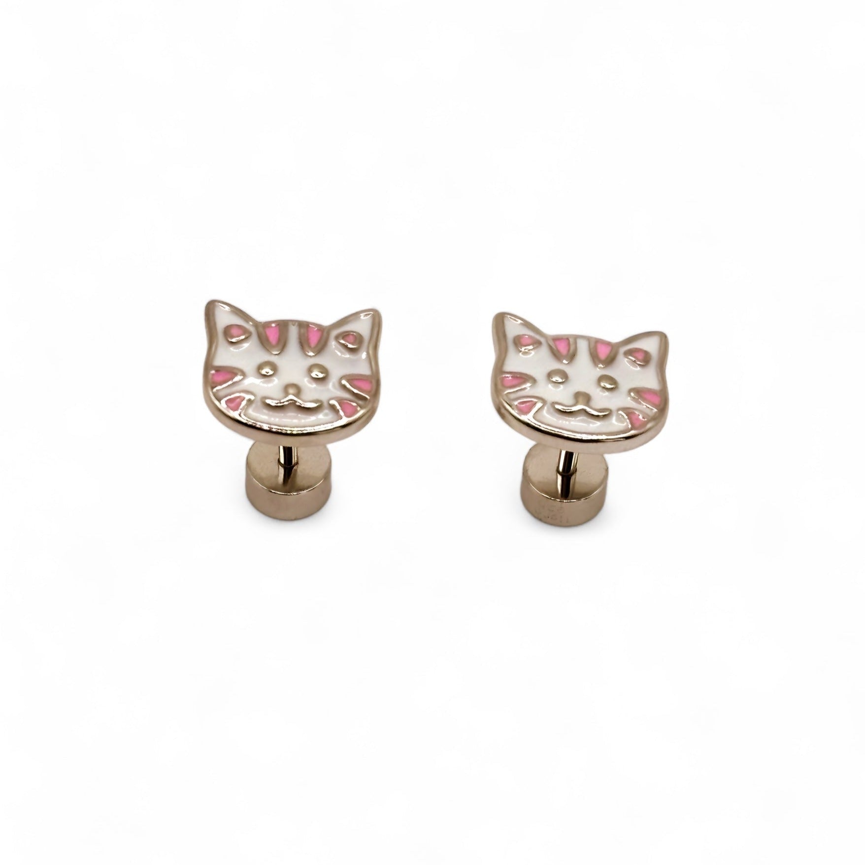Aritos de plata para niñas con forma de gatito.