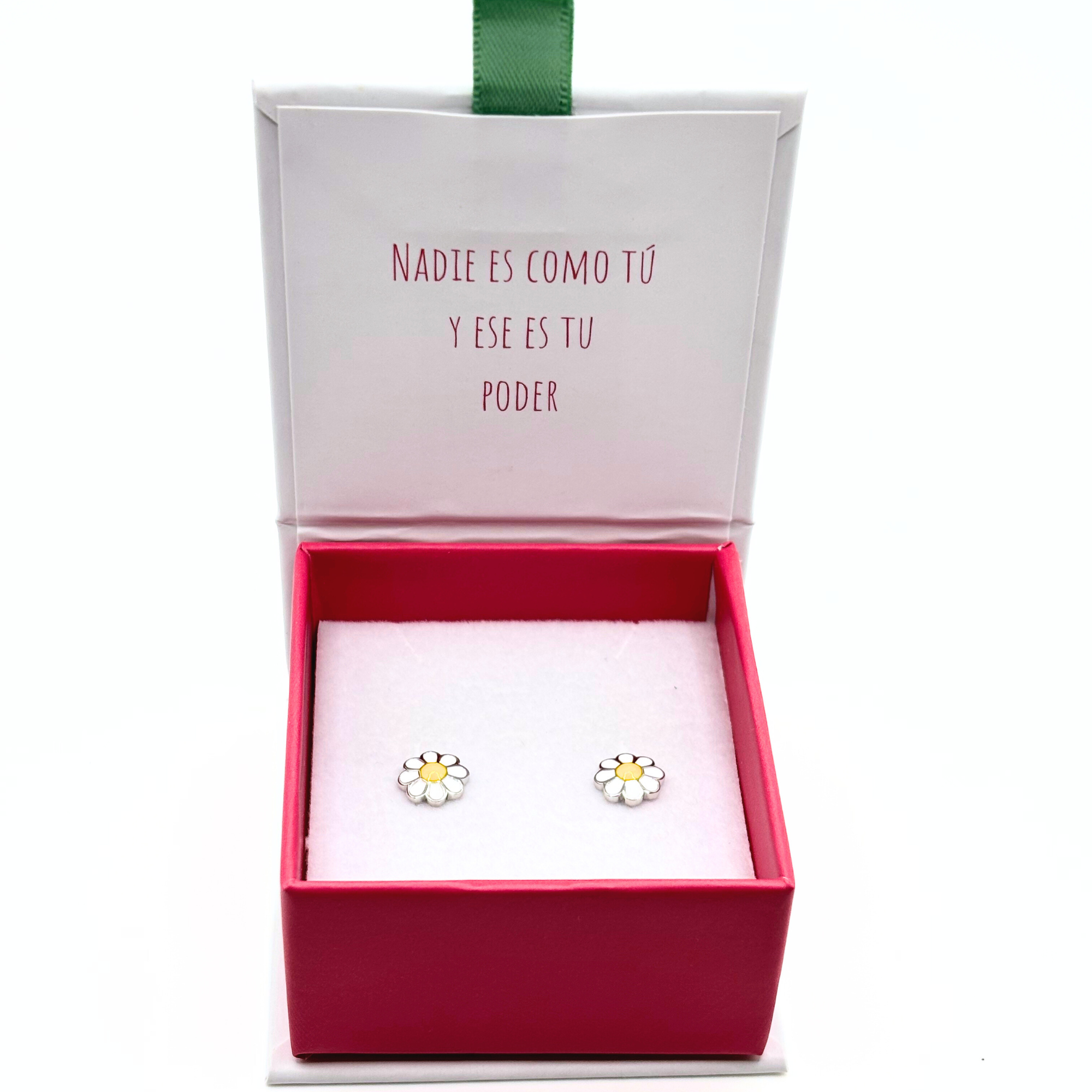 Aro Flor Margarita con Esmalte Blanco y Amarillo Plata 925