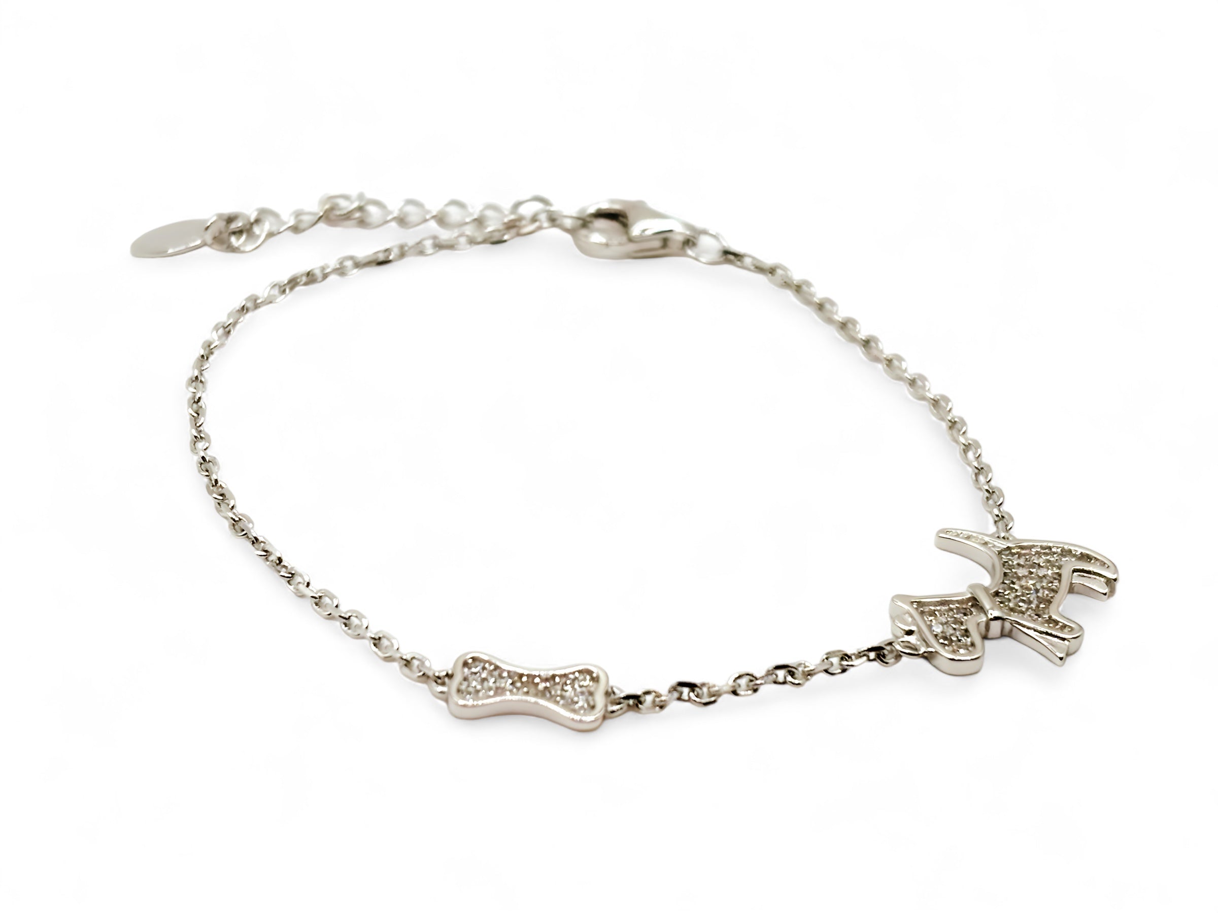 Pulsera con un Perro y su Hueso con Circonesde Plata 925