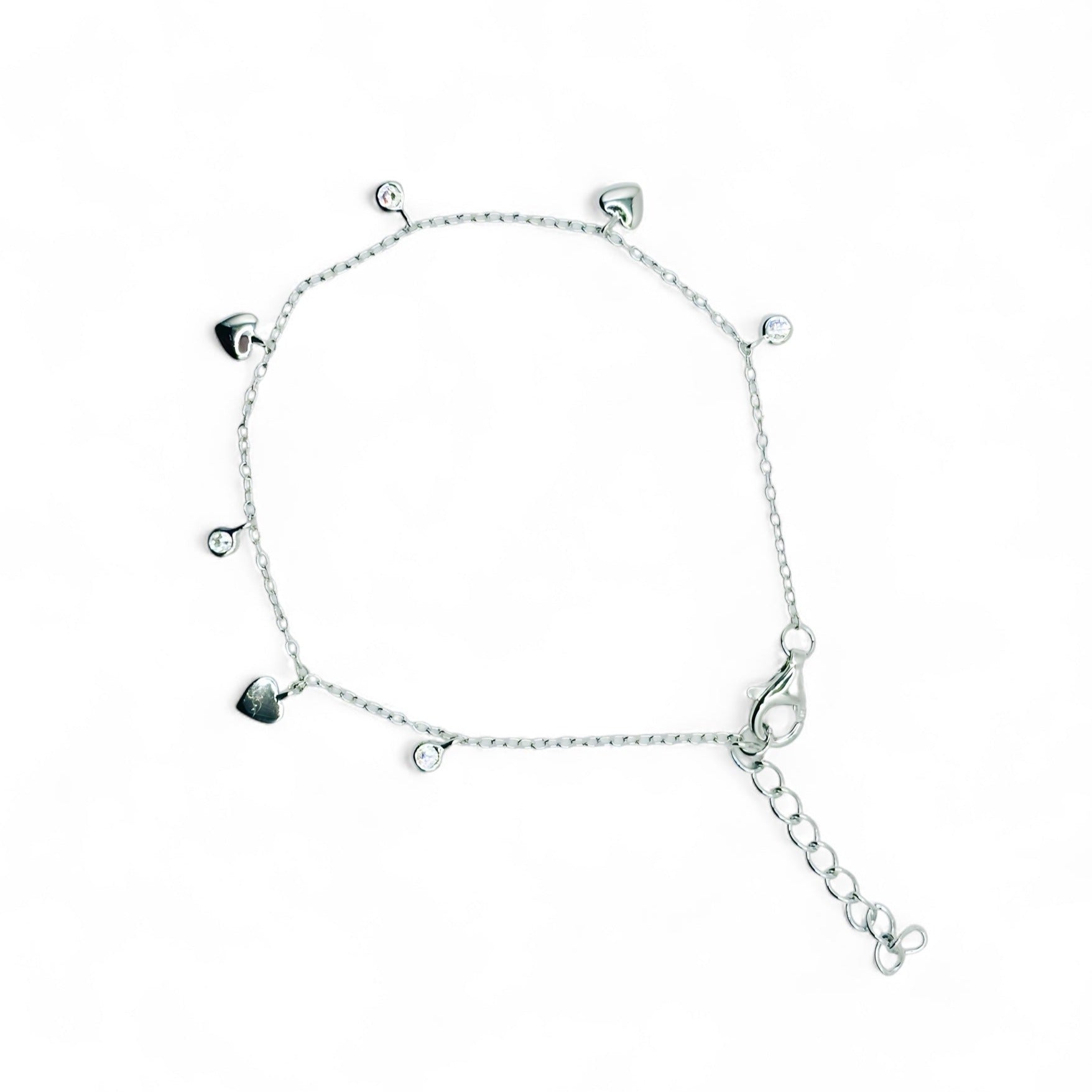 Pulsera con Corazones y Cirnones de Plata 925