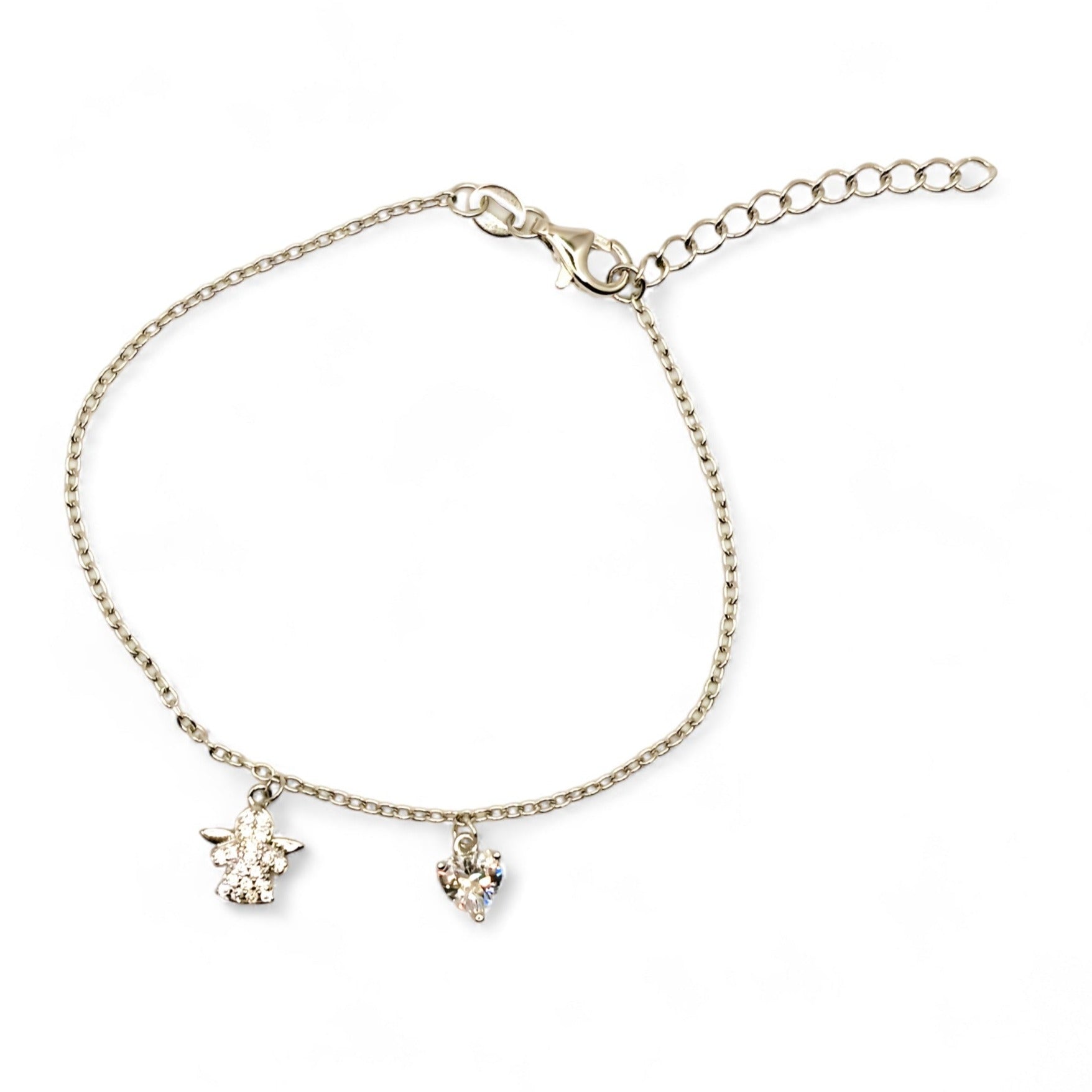 Pulsera con un Ángel de la Guarda y un Corazón de Plata 925