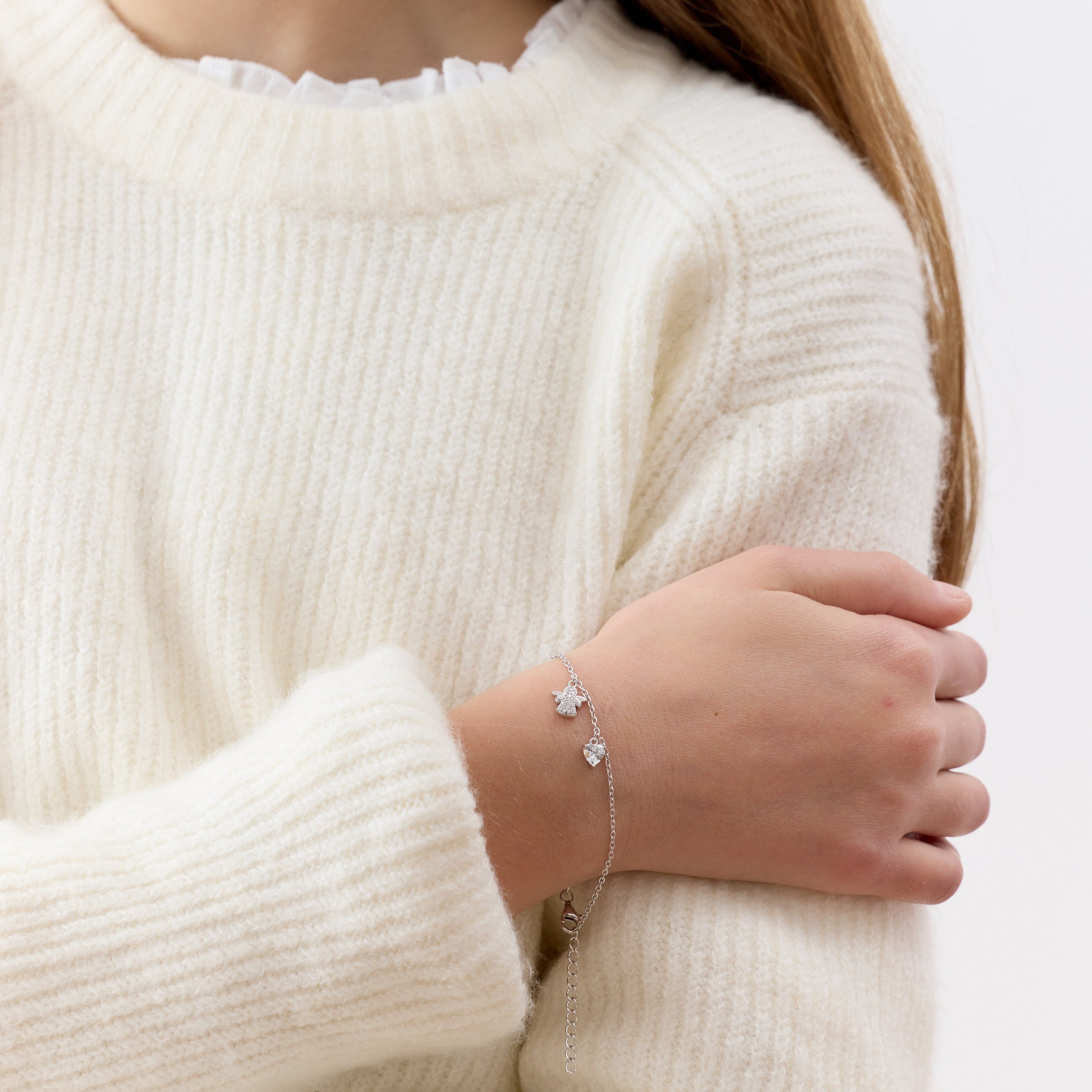 Pulsera con un Ángel de la Guarda y un Corazón de Plata 925