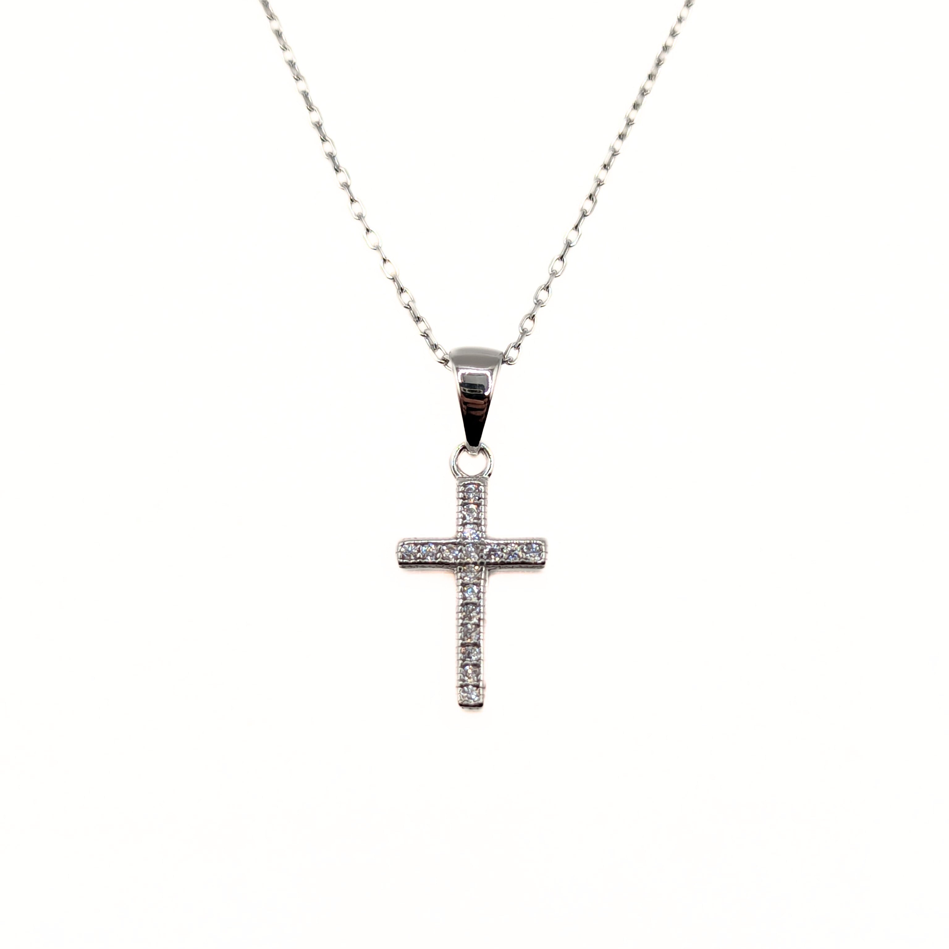 Collar de cruz con circones trasparentes religioso, regalo primera comunion
