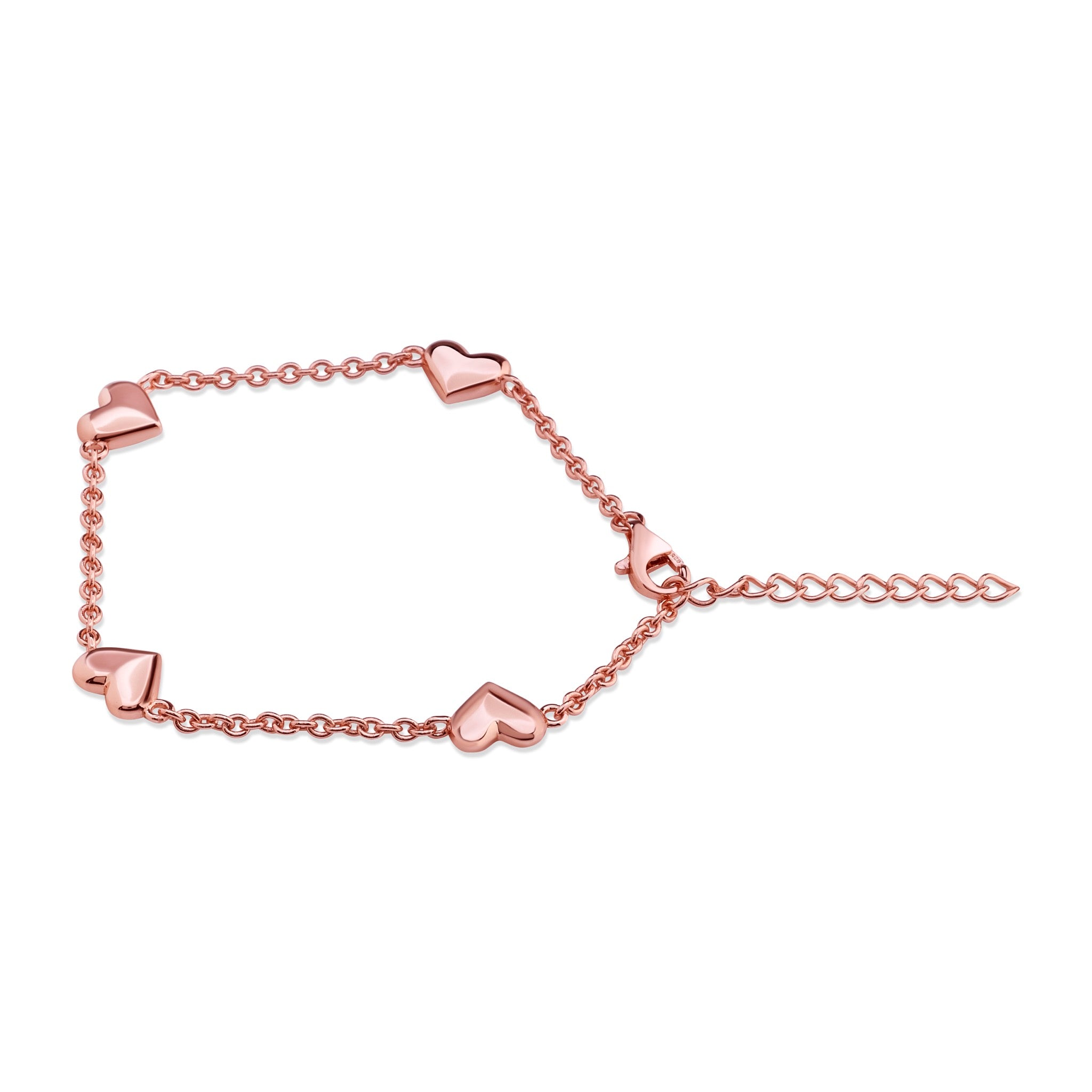 Pulsera con Corazones de Plata 925 enchapada en Oro Rosado de 18k