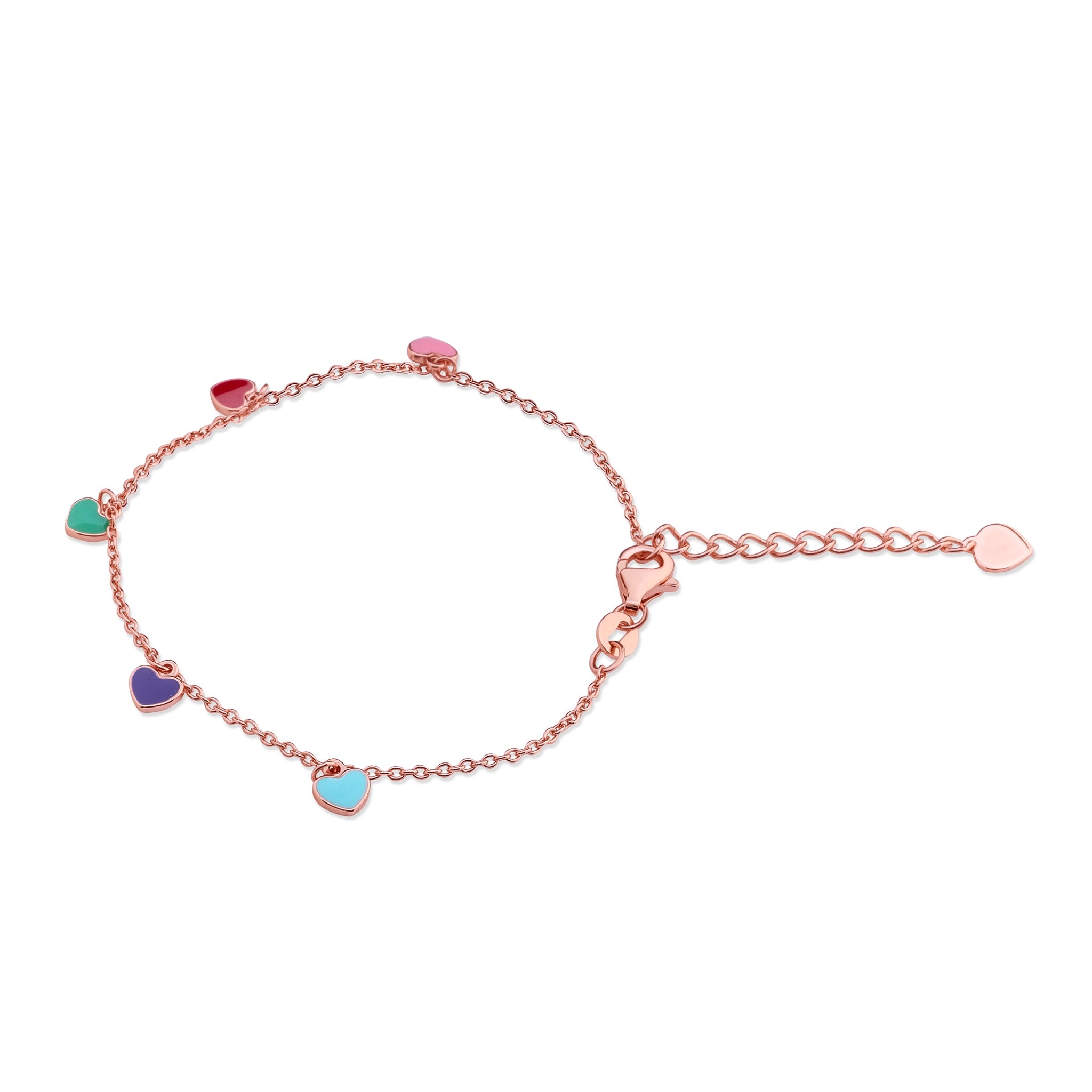Pulsera con Corazones de Colores de Plata 925 enchapada en Oro Rosado de 18k